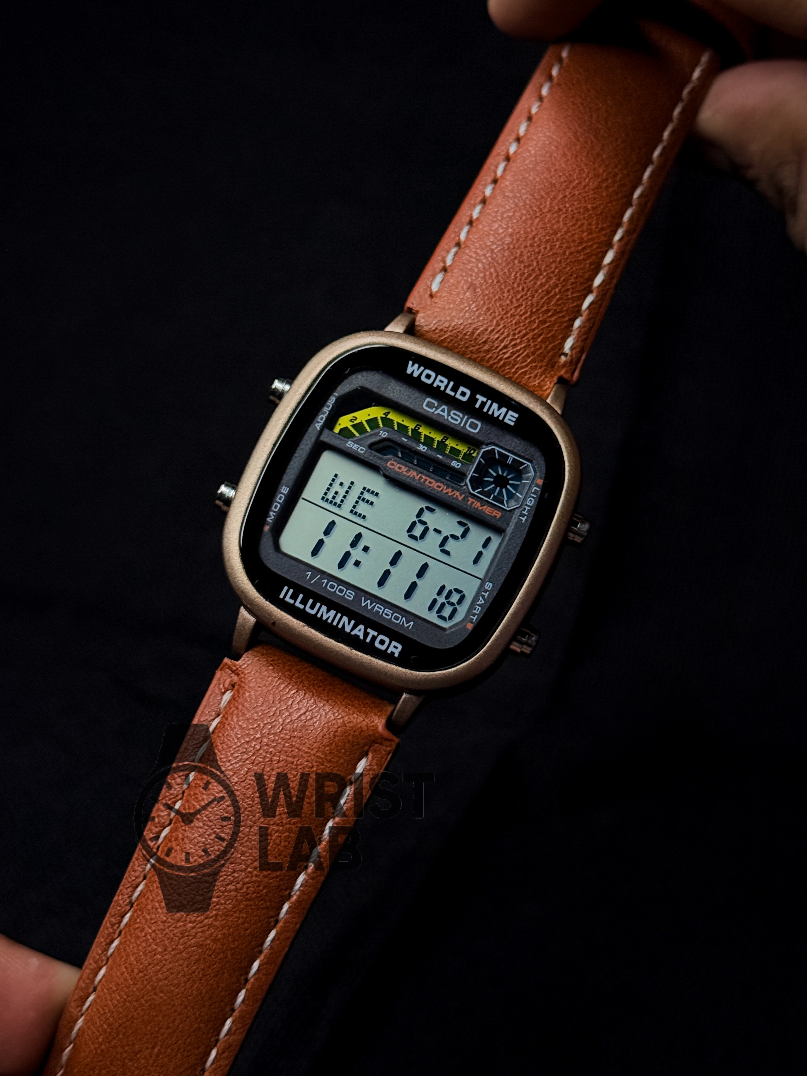 CASIO RETRO WORLD TIMER DIGITAL BISCUIT BELT BRONZE CASE_img_1