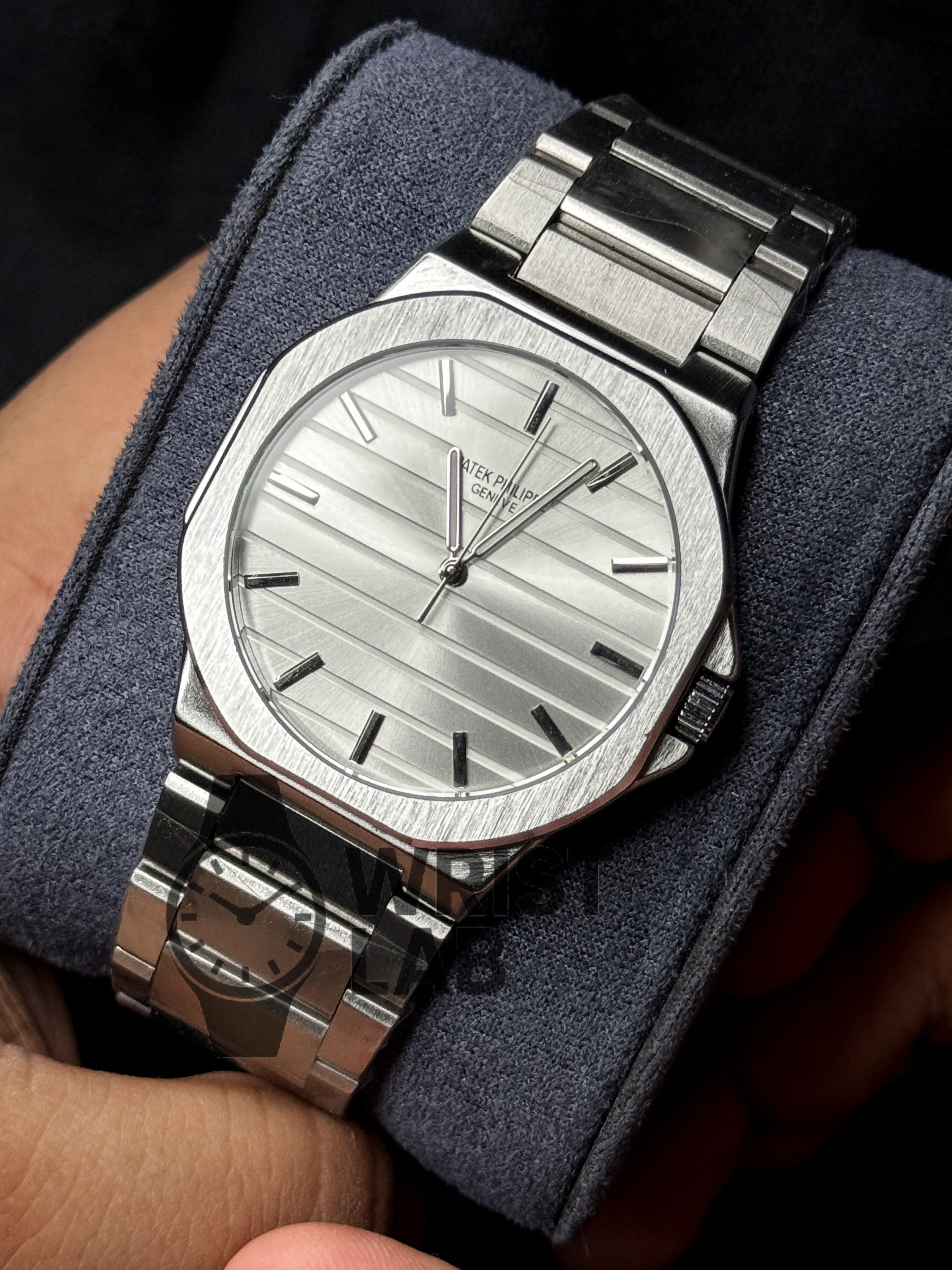 PATEK PHILIPPE MIDNIGHT RIBBED STEEL-LINK WHITE DIAL SILVER CHAIN_img_4