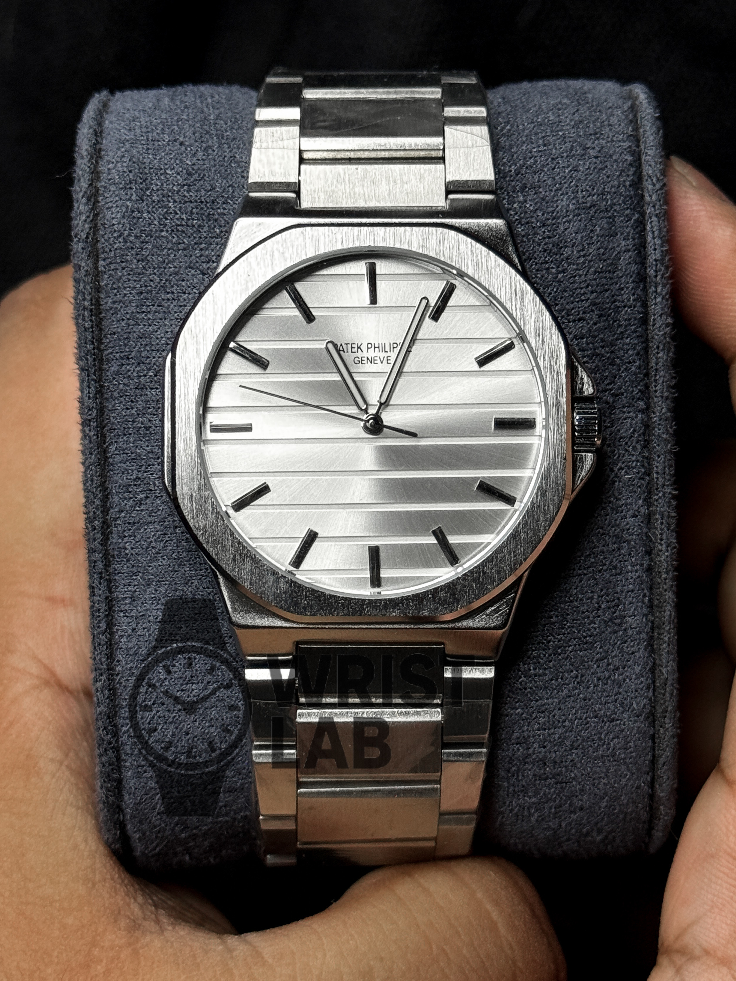 PATEK PHILIPPE MIDNIGHT RIBBED STEEL-LINK WHITE DIAL SILVER CHAIN_img_2