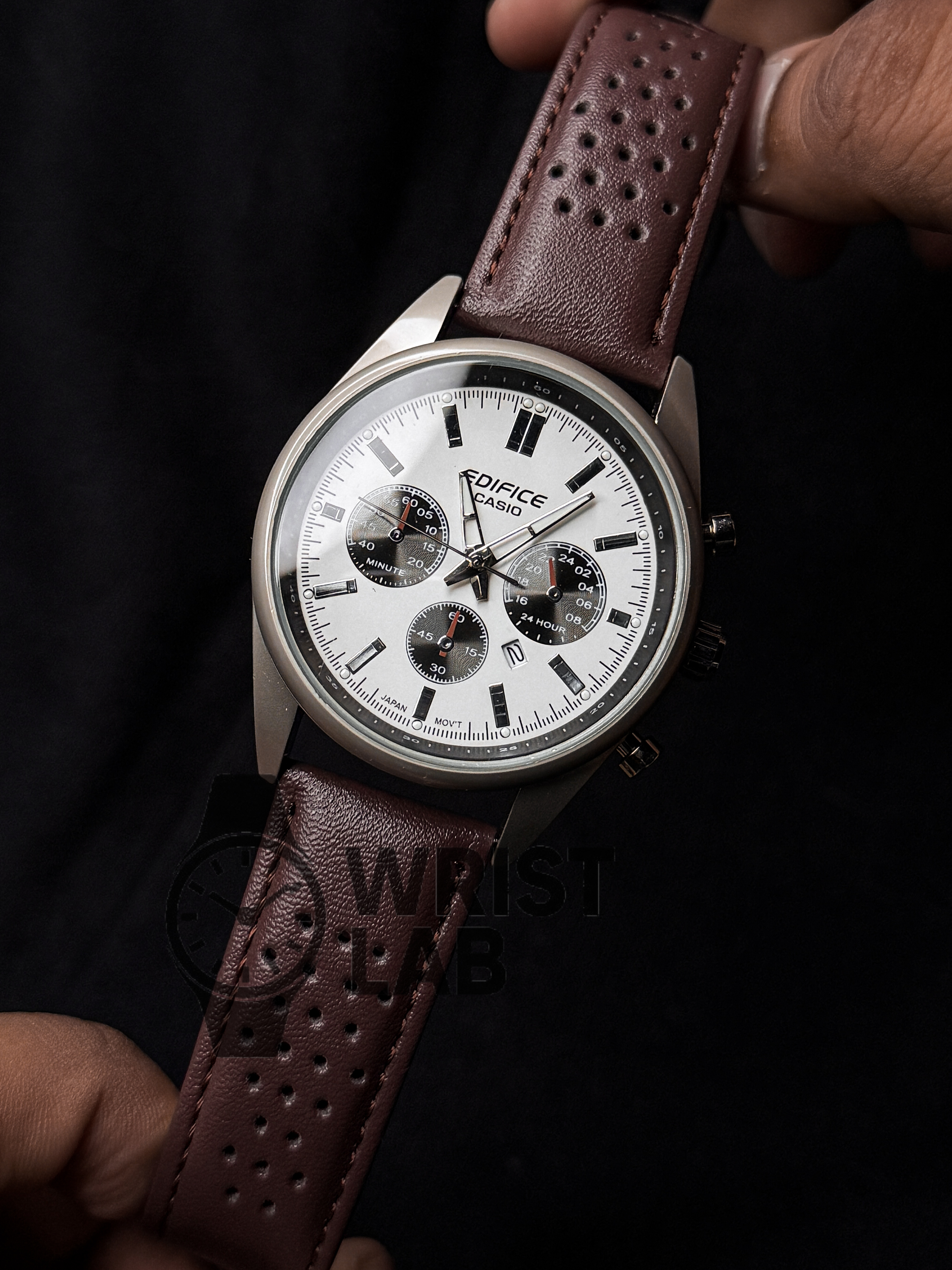 EDIFICE CLASSIC TRI-SUBDIAL WHITE DIAL BROWN BELT_img_1