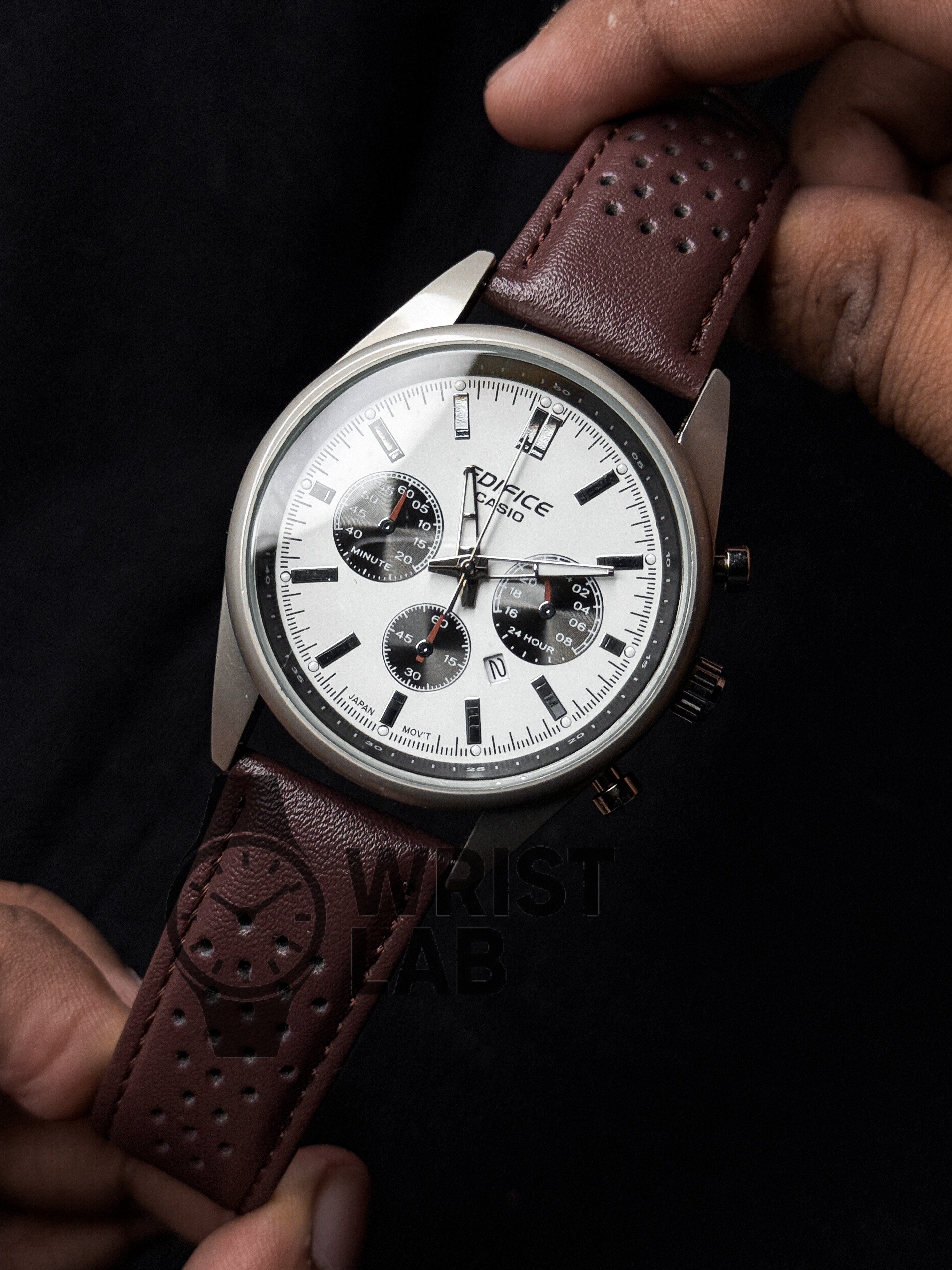 EDIFICE CLASSIC TRI-SUBDIAL WHITE DIAL BROWN BELT_img_0