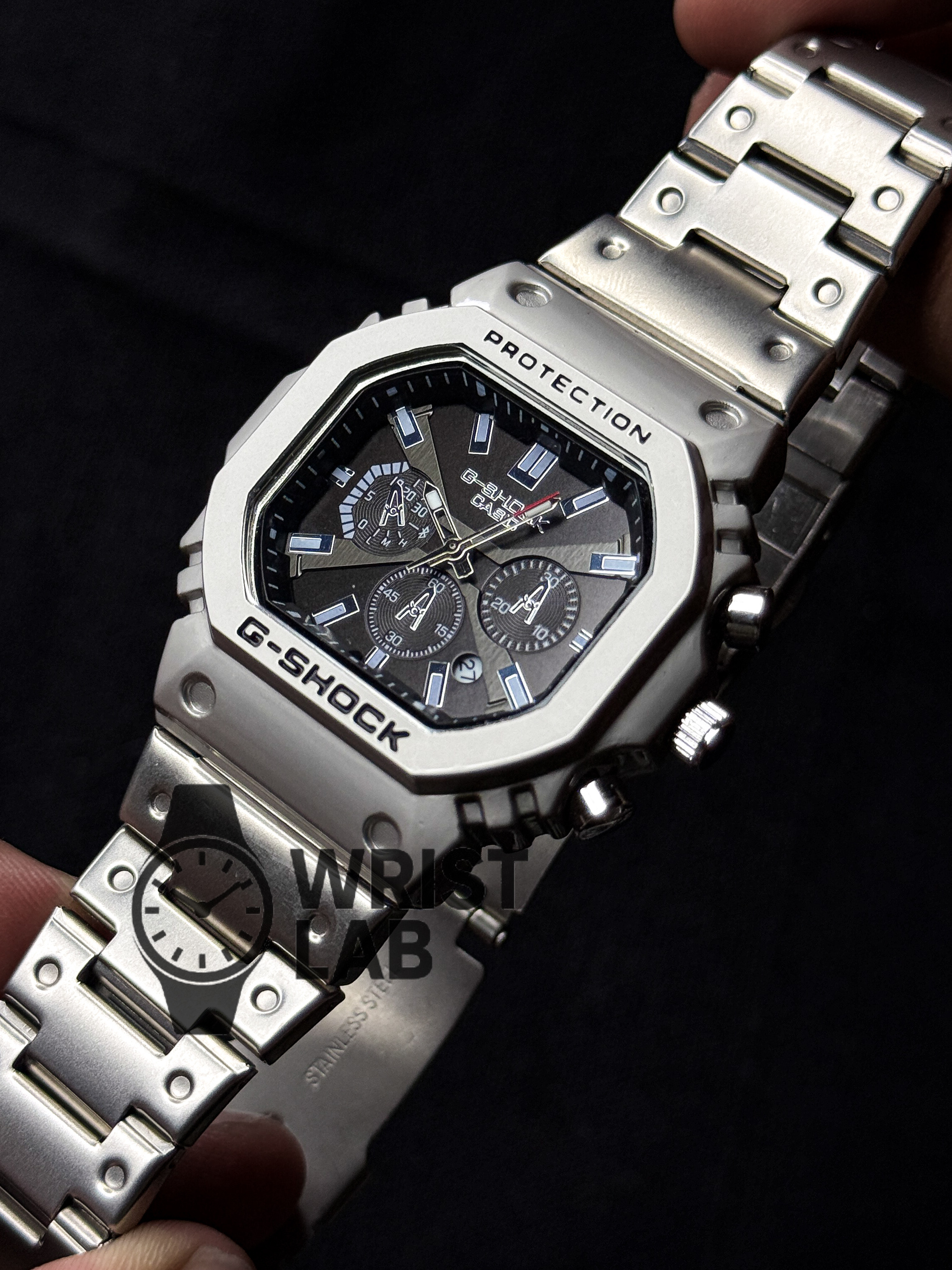 GSHOCK BLACK DIAL SILVER CHAIN_img_2