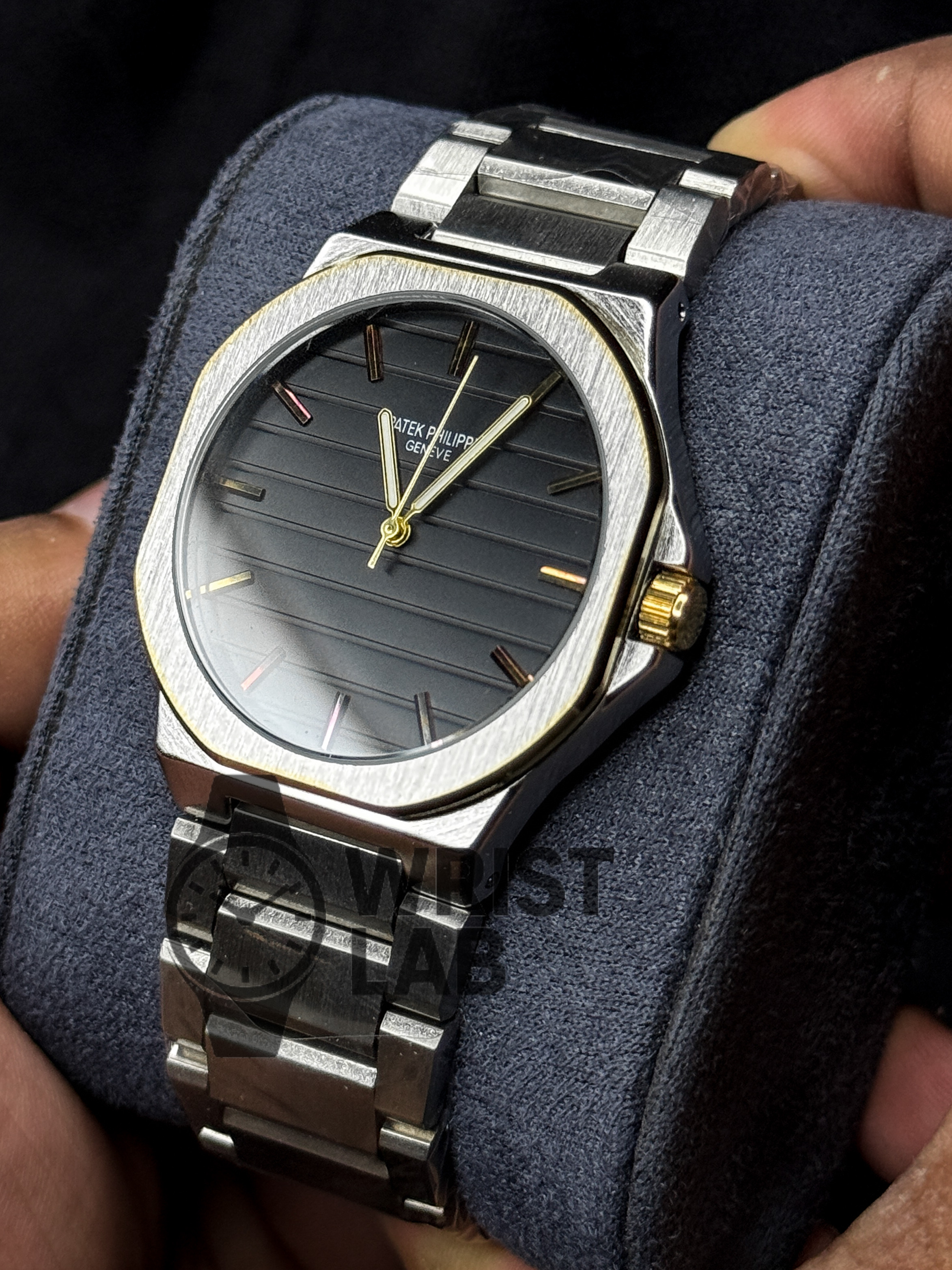 PATEK PHILIPPE MIDNIGHT RIBBED STEEL-LINK TWO TONE BLUE DIAL SILVER CHAIN_img_2