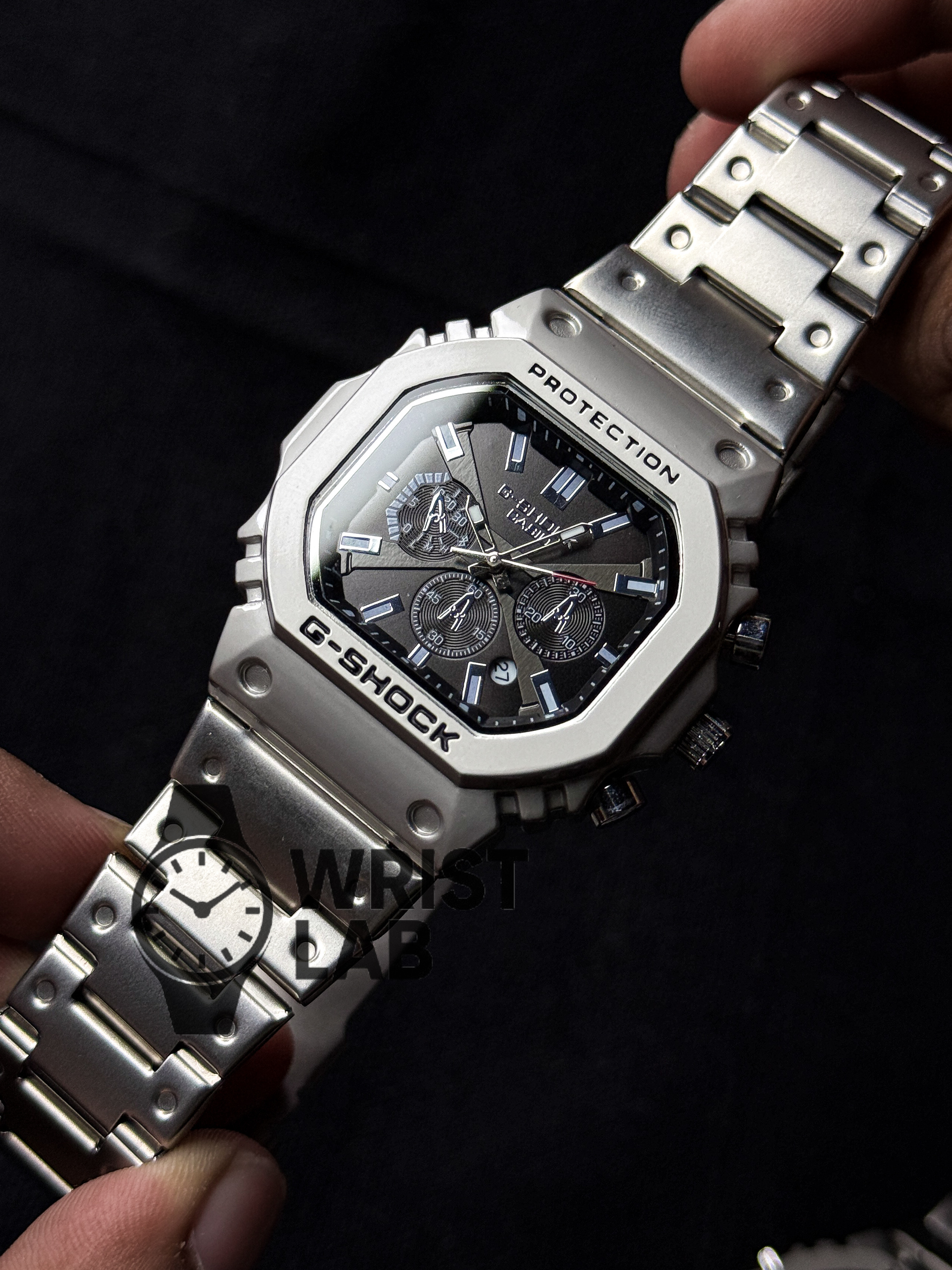 GSHOCK BLACK DIAL SILVER CHAIN_img_3