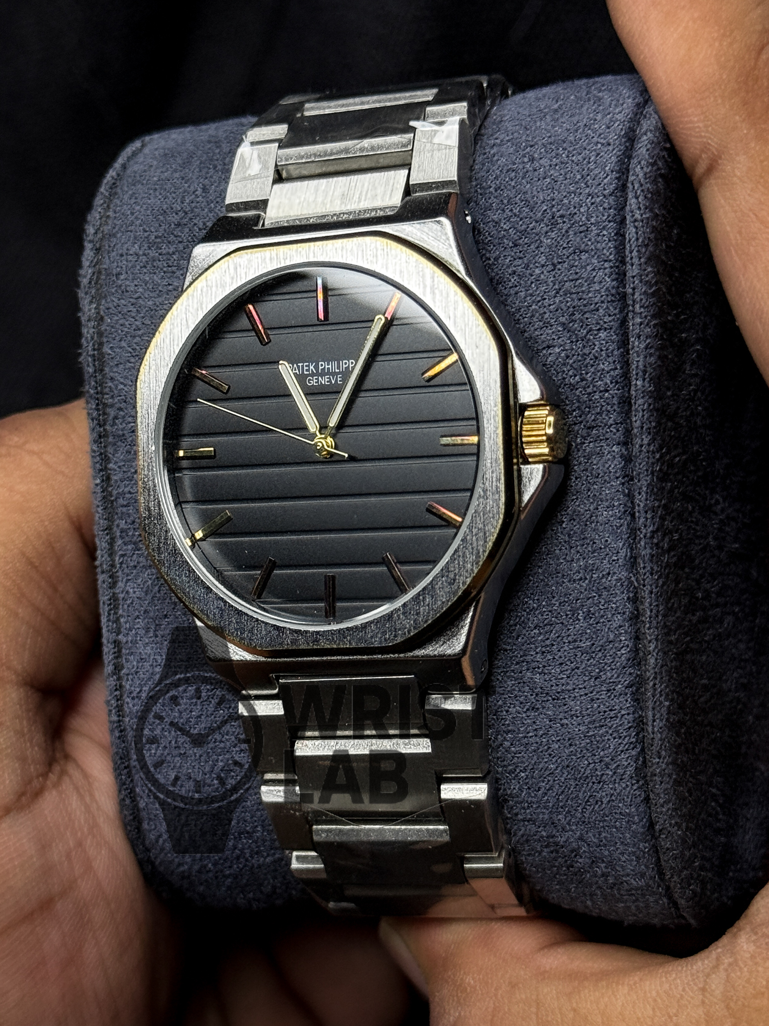 PATEK PHILIPPE MIDNIGHT RIBBED STEEL-LINK TWO TONE BLUE DIAL SILVER CHAIN_img_1
