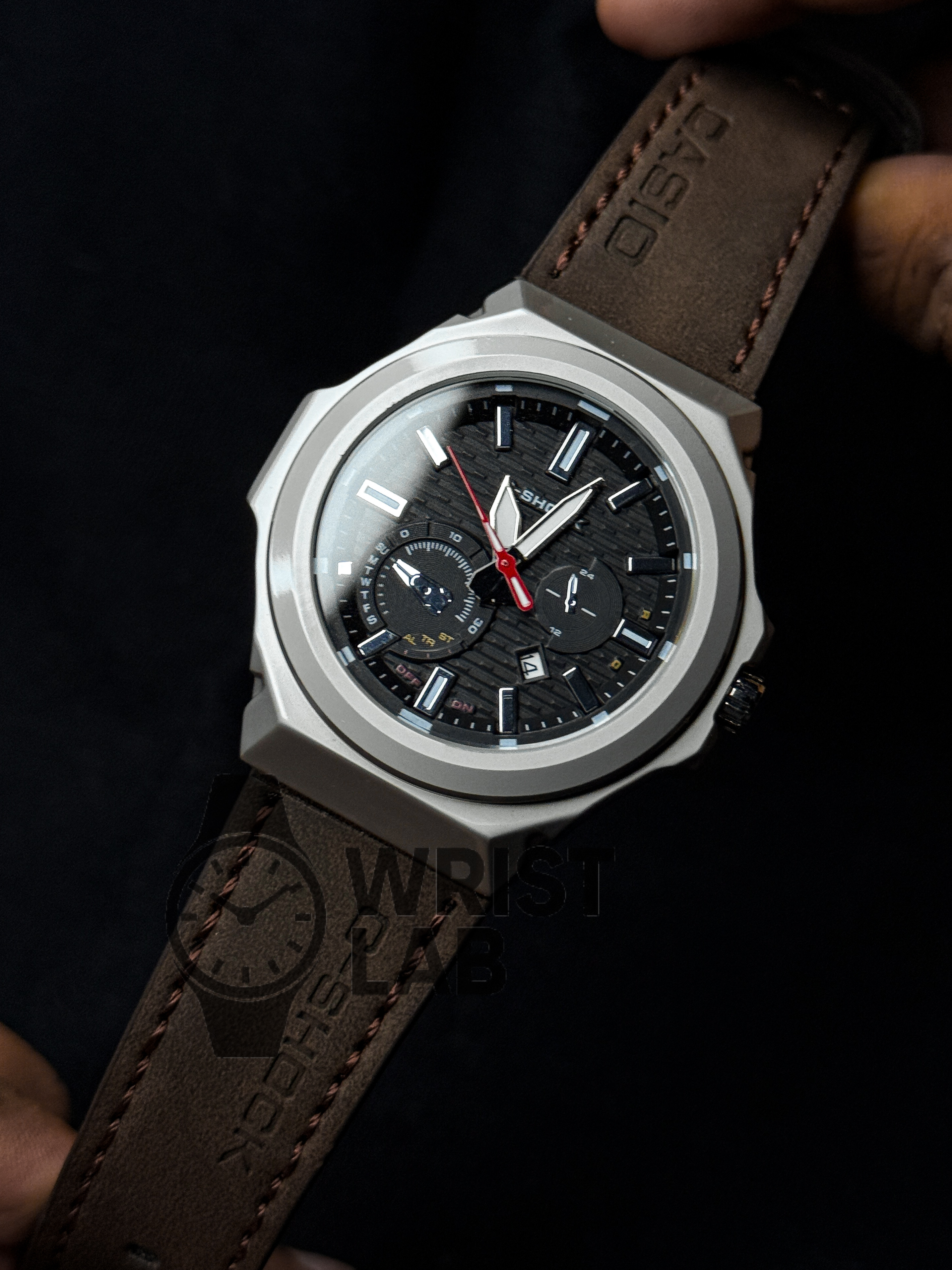 GSHOCK STEELFORGE OCTAGON BROWN BELT BLACK DIAL_img_0