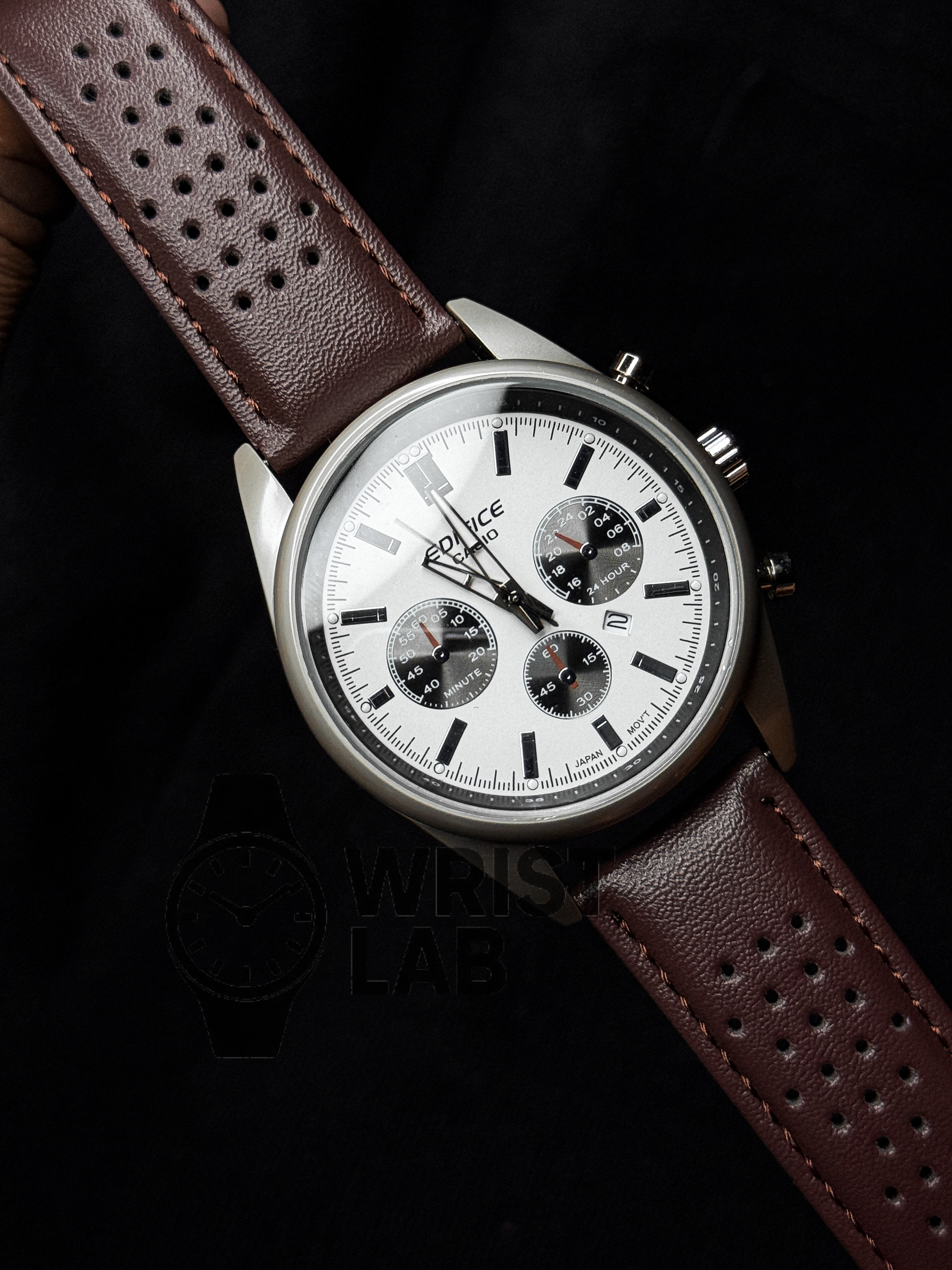 EDIFICE CLASSIC TRI-SUBDIAL WHITE DIAL BROWN BELT_img_2