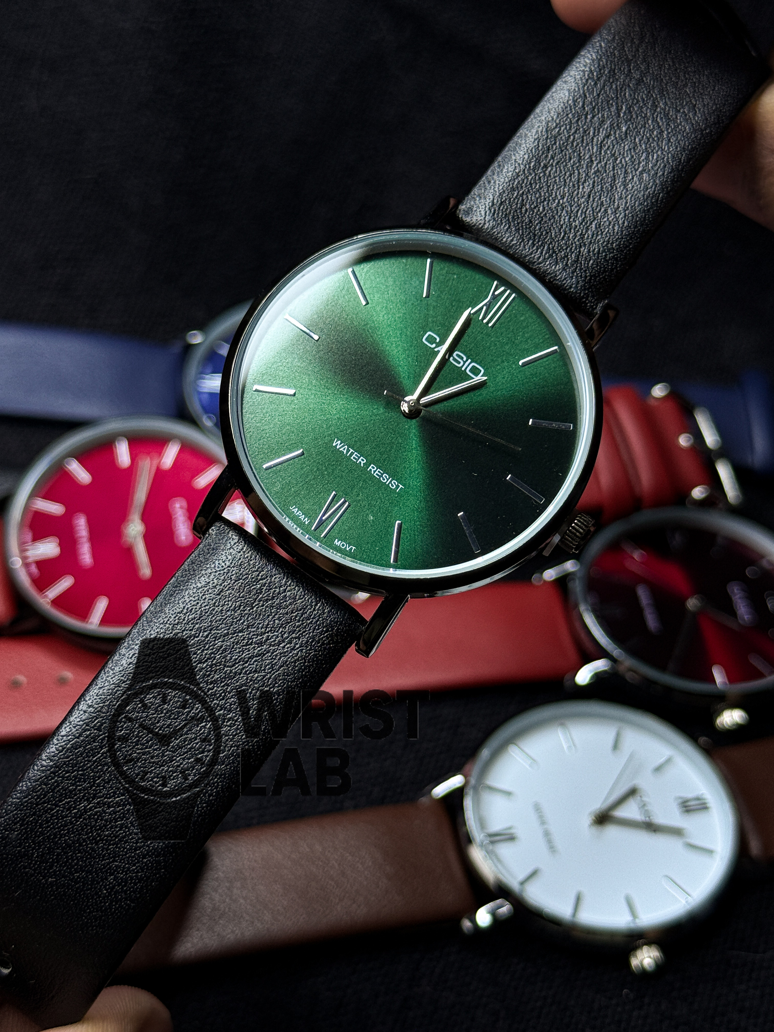 CASIO REGENT LINEAR BLACK BELT BLACK CASE GREEN DIAL_img_0