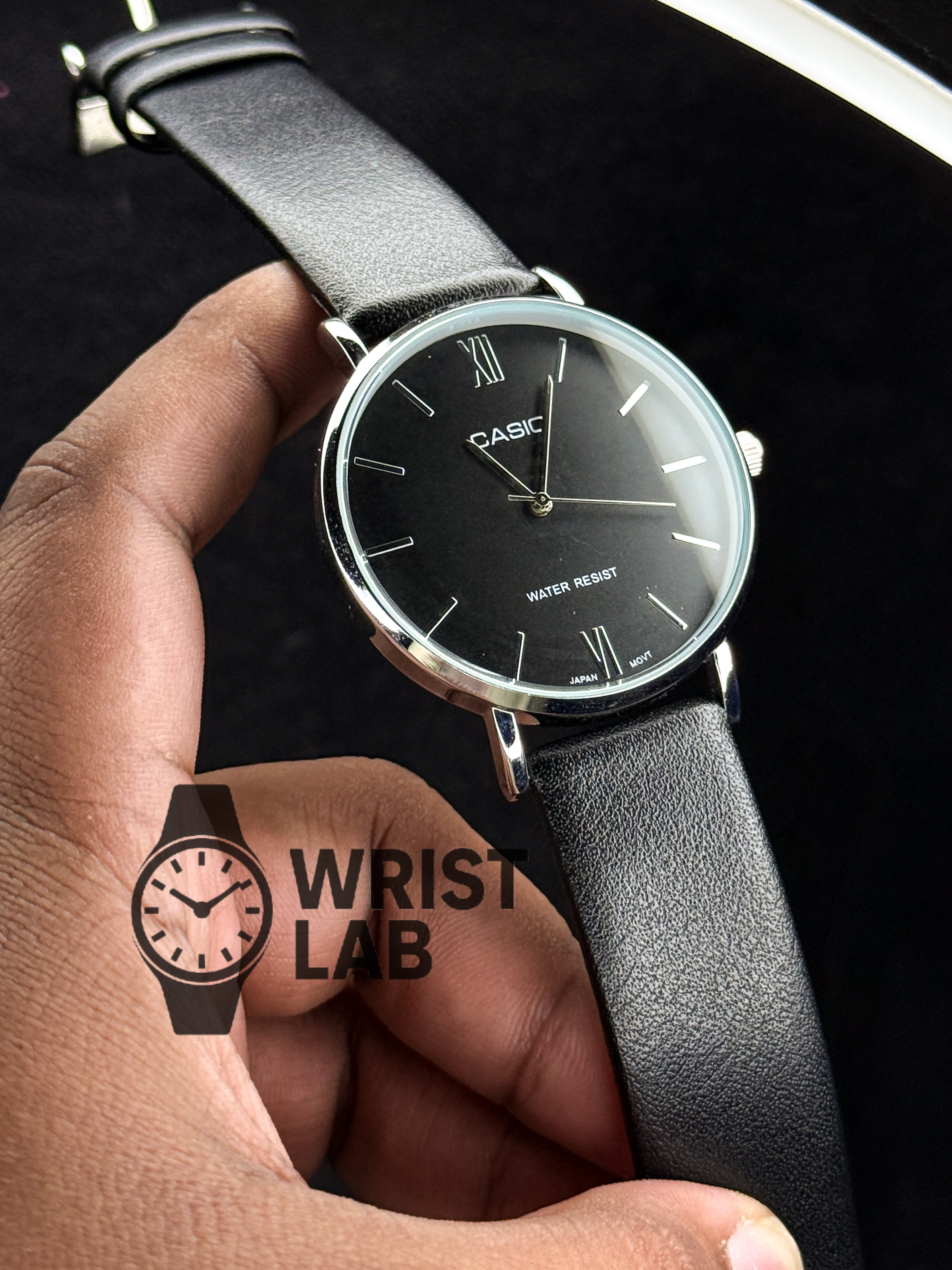 CASIO REGENT LINEAR BLACK BELT SILVER CASE BLACK DIAL_img_0
