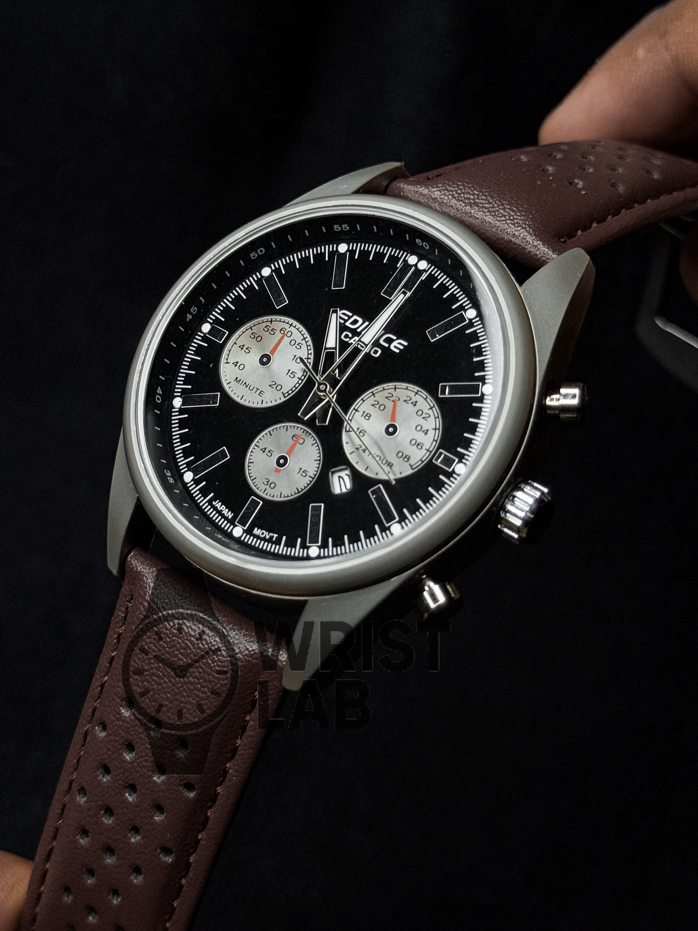 EDIFICE CLASSIC TRI-SUBDIAL BLACK DIAL BROWN BELT_img_1