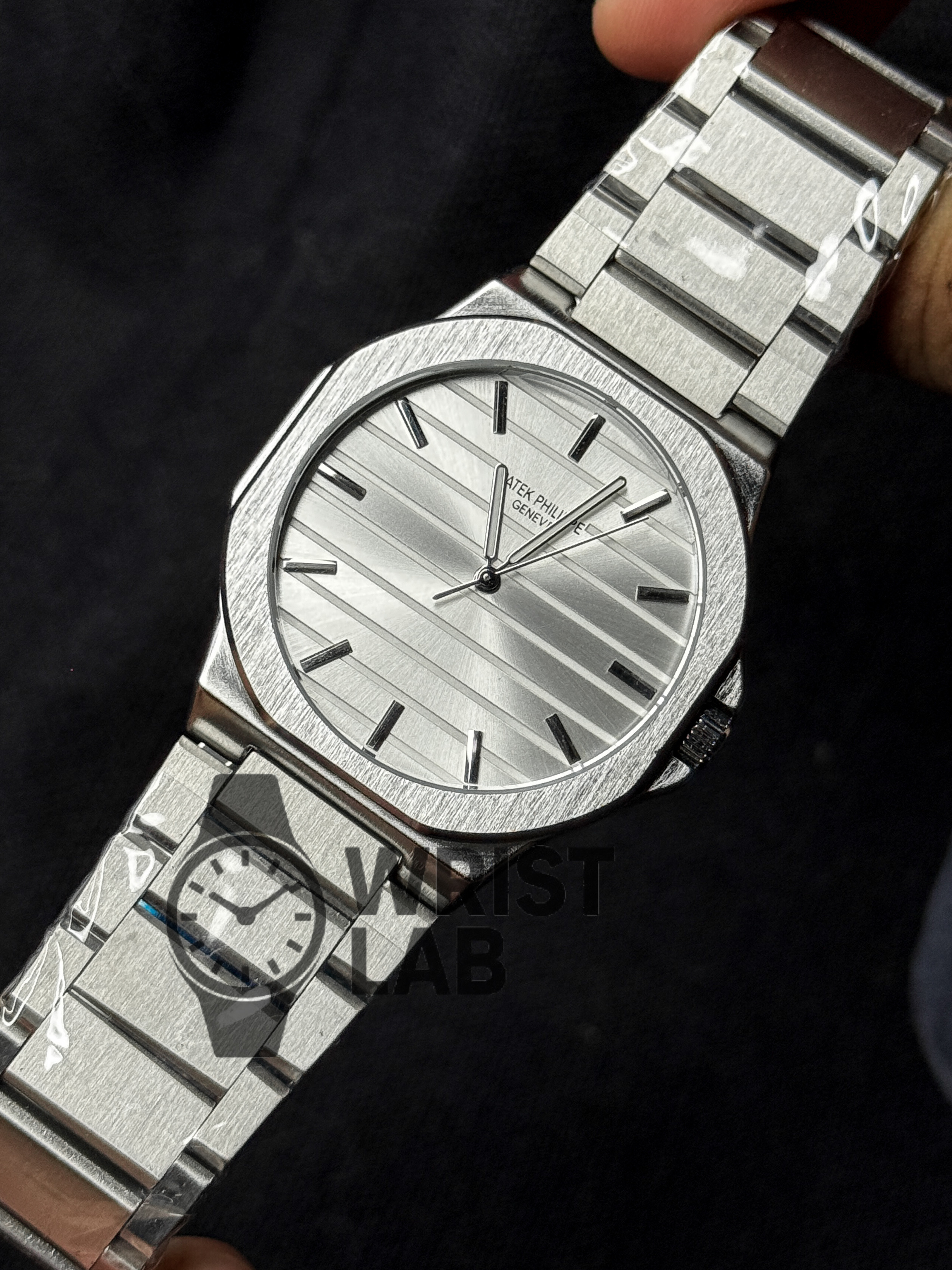 PATEK PHILIPPE MIDNIGHT RIBBED STEEL-LINK WHITE DIAL SILVER CHAIN_img_1