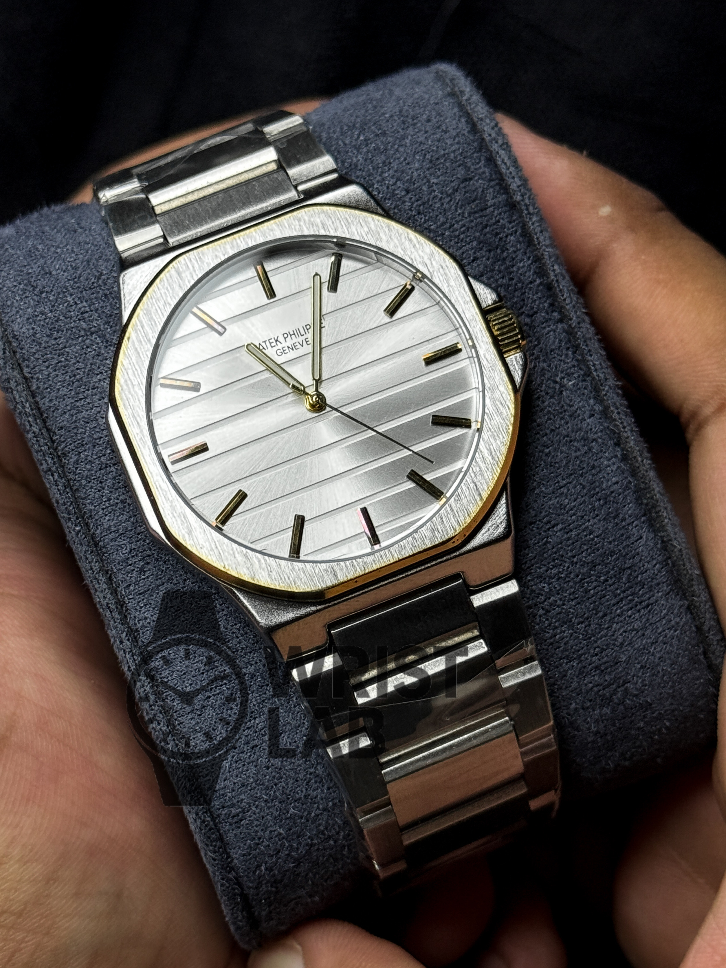 PATEK PHILIPPE MIDNIGHT RIBBED STEEL-LINK TWO TONE WHITE DIAL SILVER CHAIN_img_2