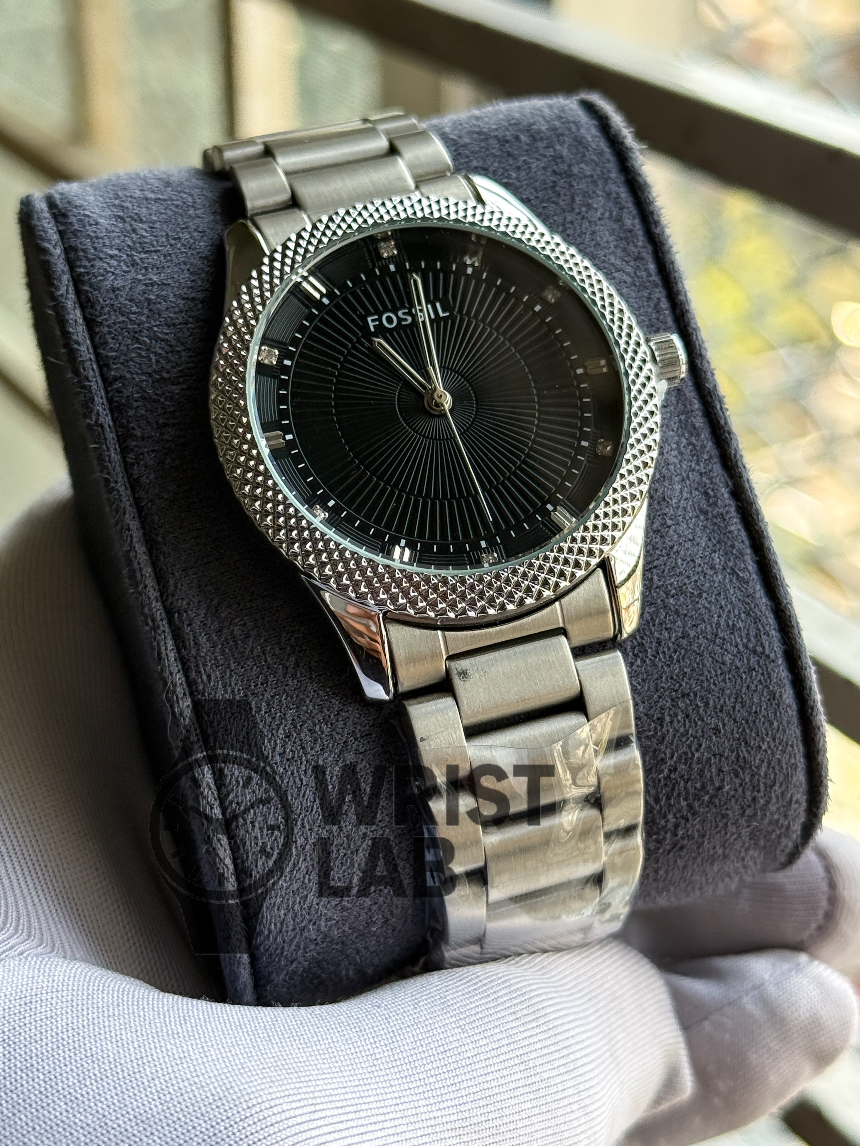 FOSSIL AZURE RADIANCE STEEL EDITION BLACK DIAL SILVER CHAIN_img_0