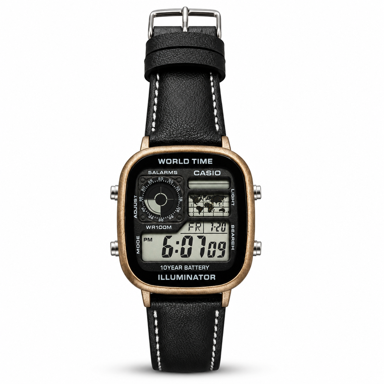CASIO RETRO WORLD TIMER MAP DIGITAL BLACK BELT BRONZE CASE_img_0