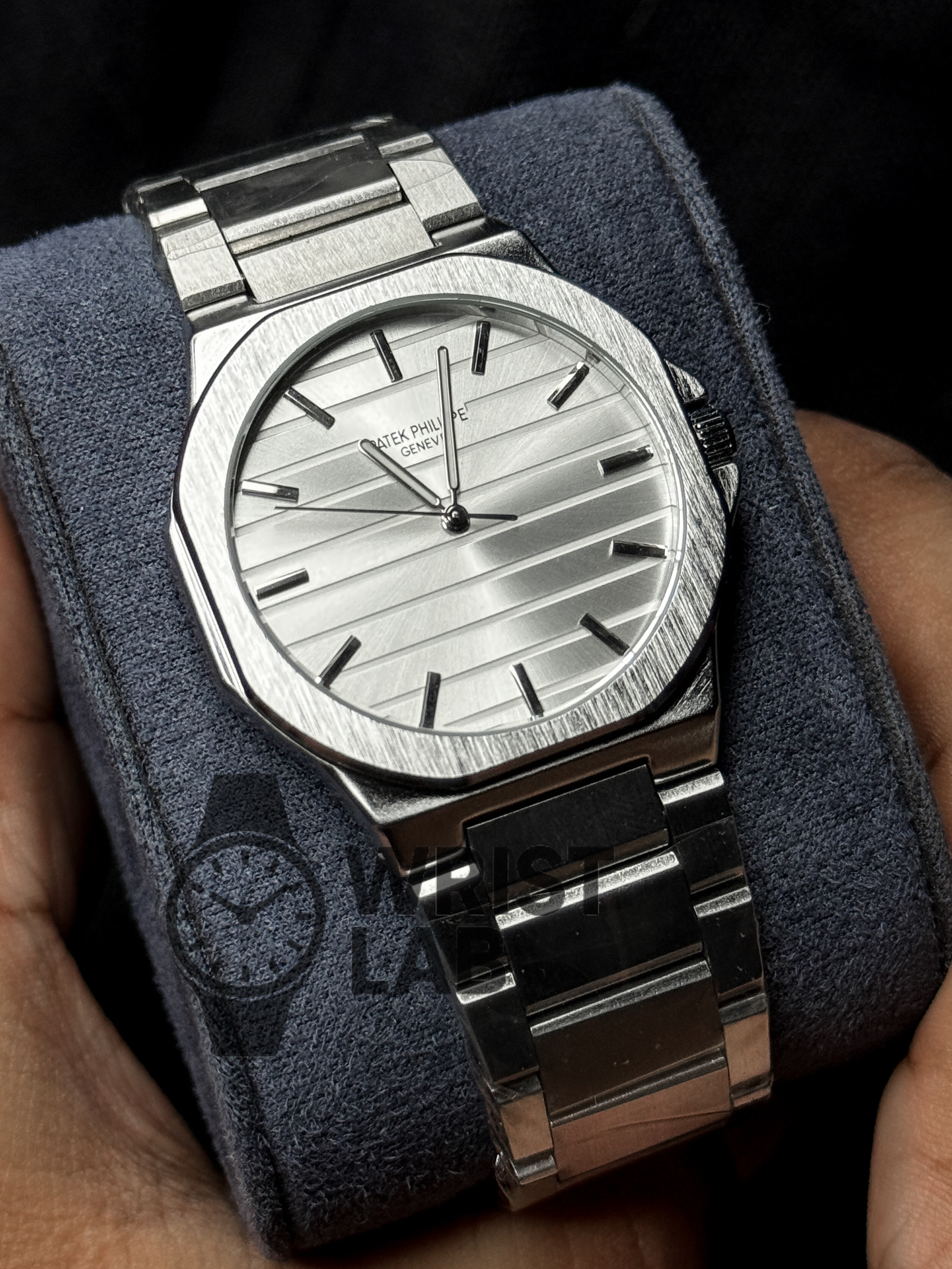 PATEK PHILIPPE MIDNIGHT RIBBED STEEL-LINK WHITE DIAL SILVER CHAIN_img_0