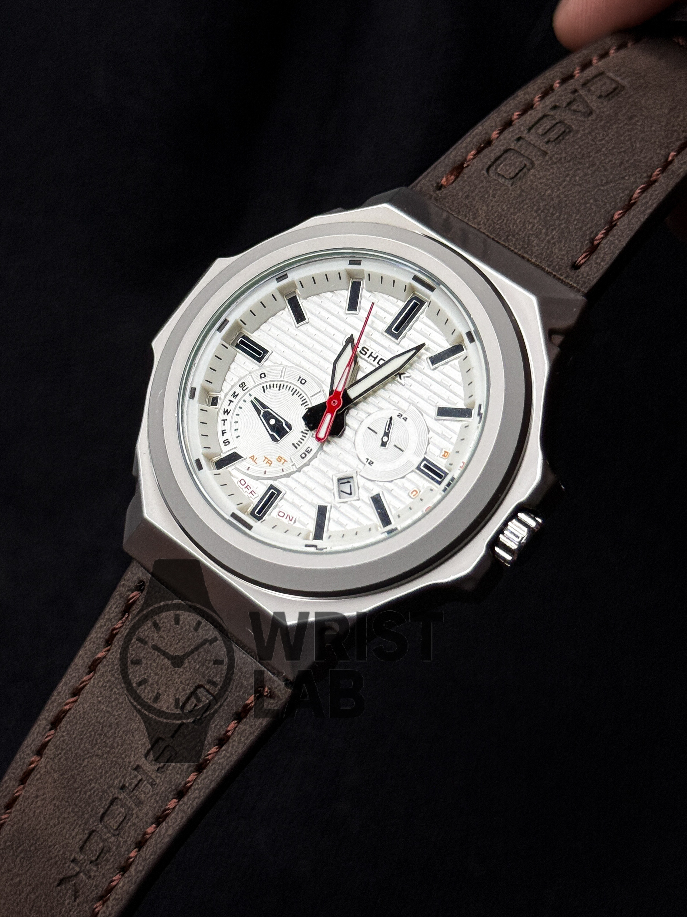 GSHOCK STEELFORGE OCTAGON BROWN BELT WHITE DIAL_img_1