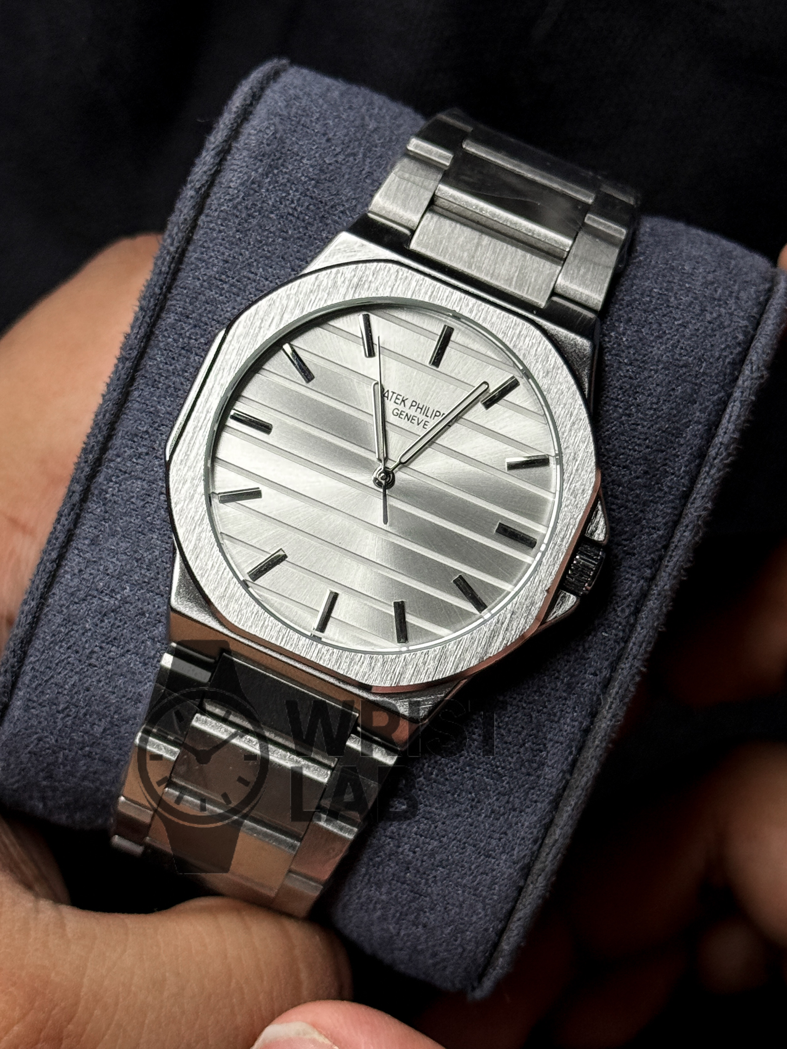 PATEK PHILIPPE MIDNIGHT RIBBED STEEL-LINK WHITE DIAL SILVER CHAIN_img_3