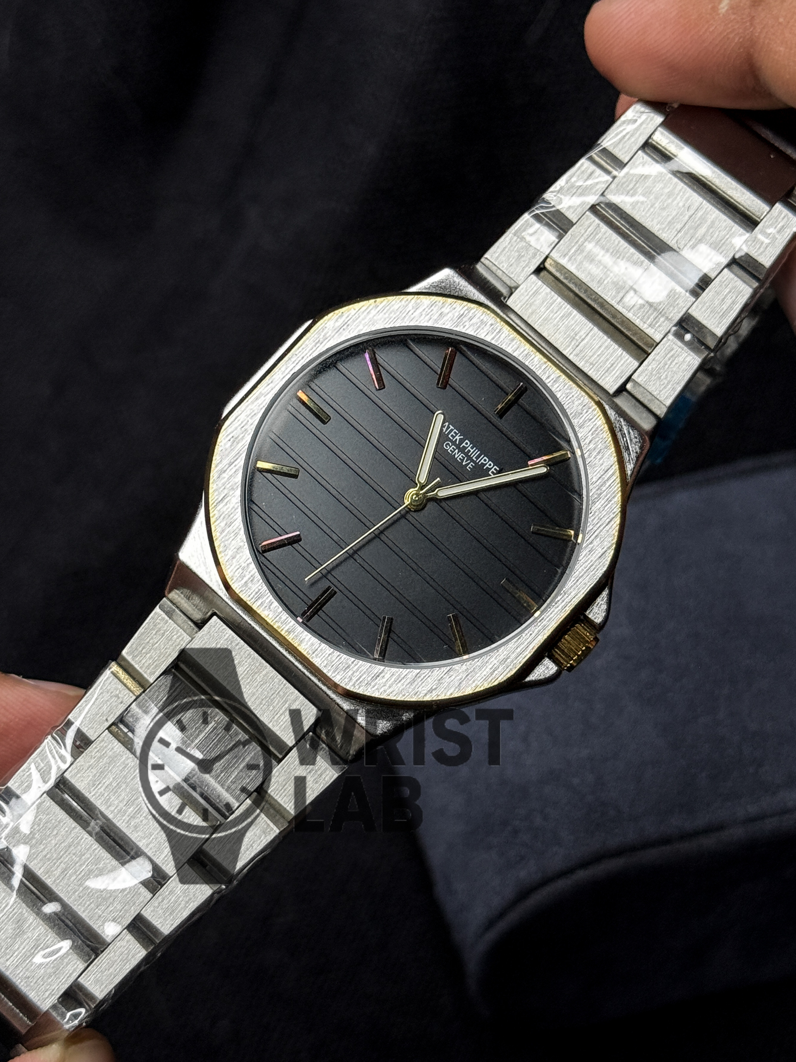 PATEK PHILIPPE MIDNIGHT RIBBED STEEL-LINK TWO TONE BLUE DIAL SILVER CHAIN_img_4
