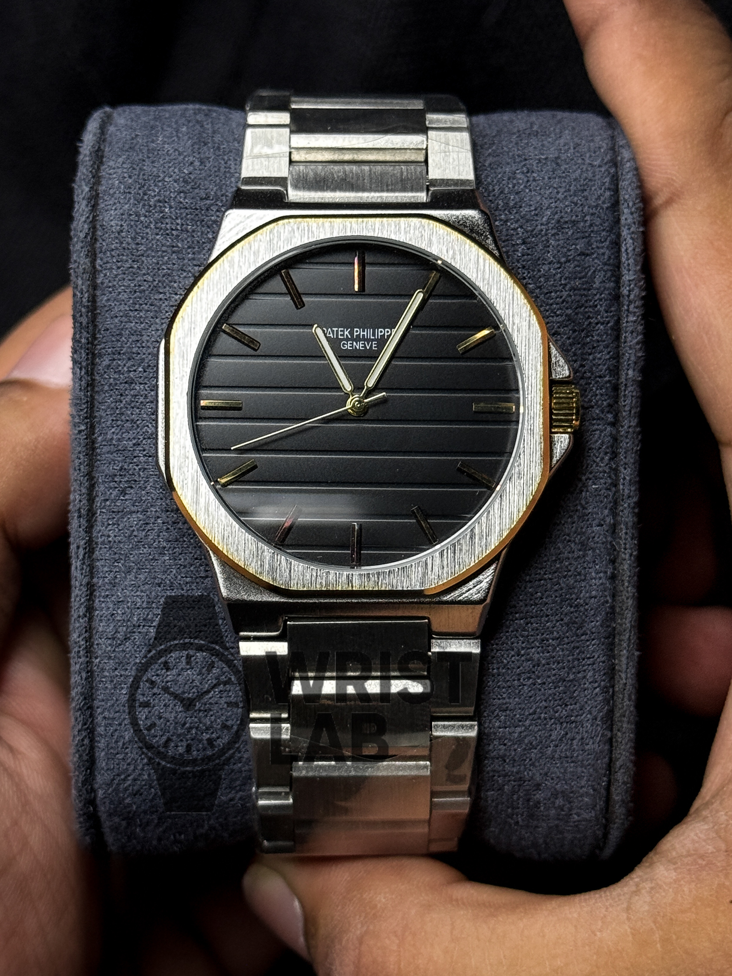 PATEK PHILIPPE MIDNIGHT RIBBED STEEL-LINK TWO TONE BLUE DIAL SILVER CHAIN_img_0