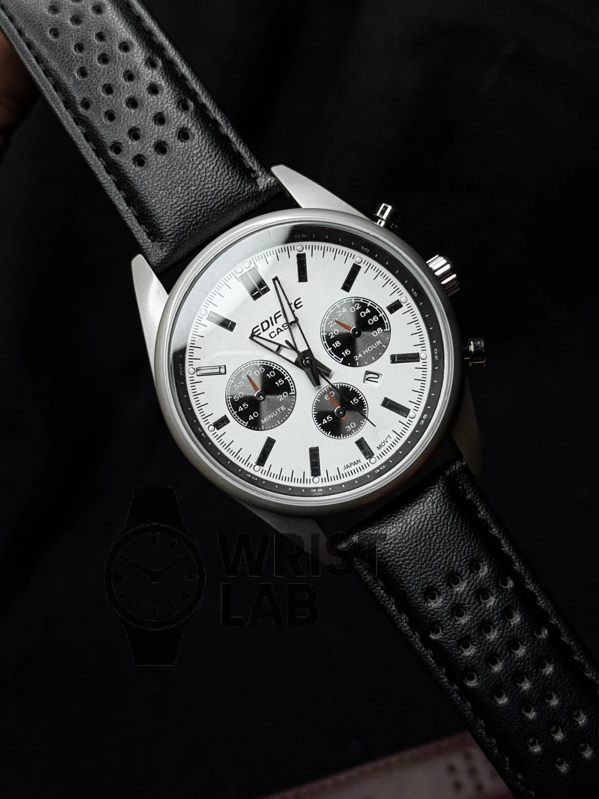EDIFICE CLASSIC TRI-SUBDIAL WHITE DIAL BLACK BELT