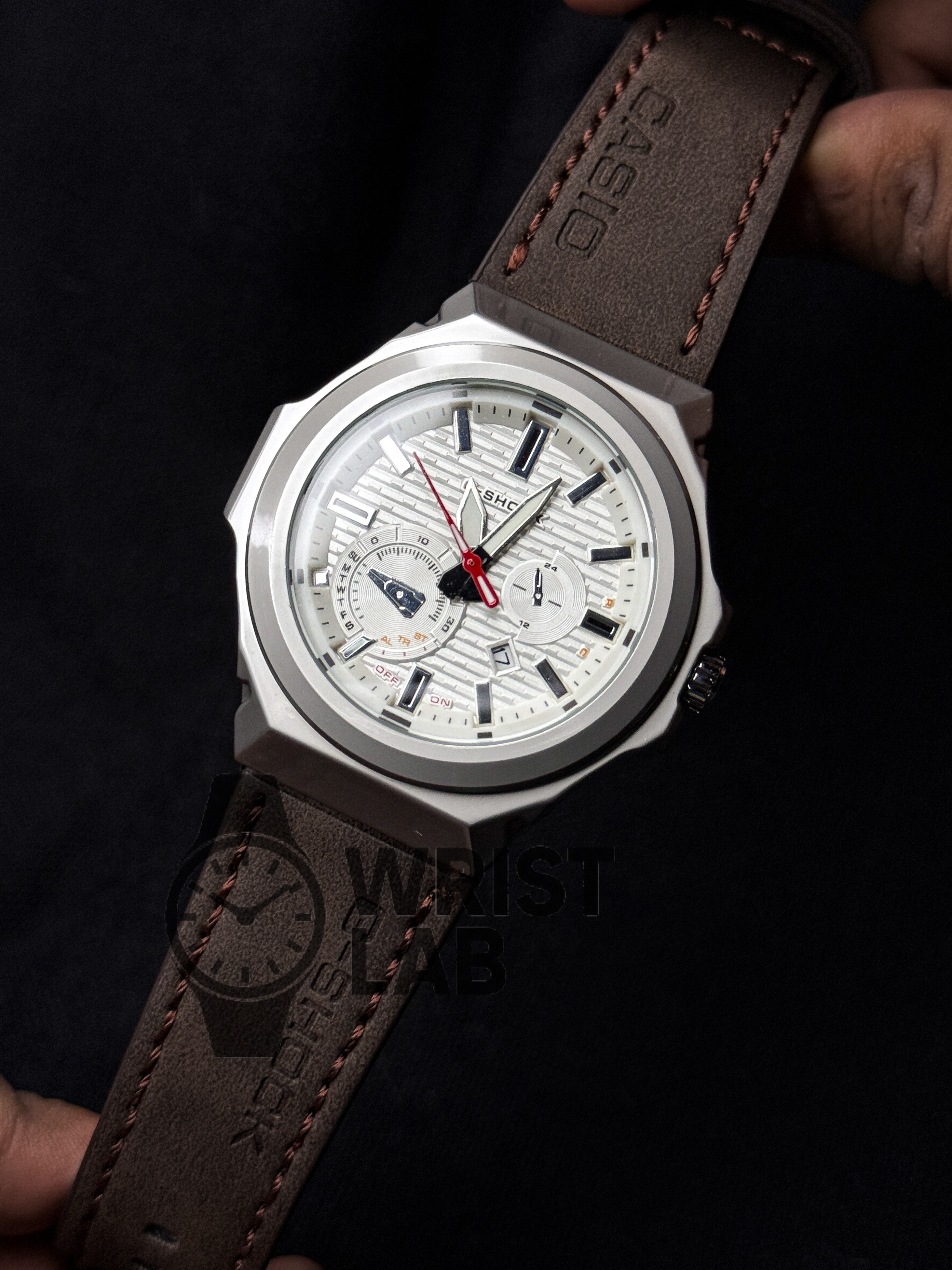 GSHOCK STEELFORGE OCTAGON BROWN BELT WHITE DIAL_img_2