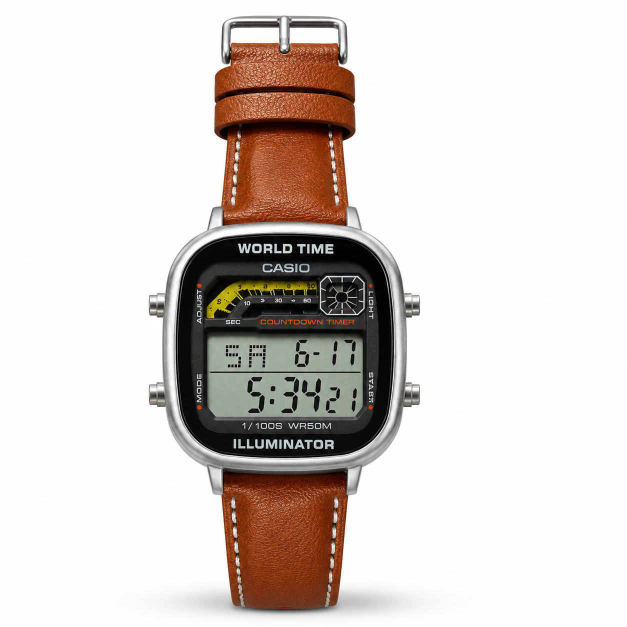 CASIO RETRO WORLD TIMER DIGITAL BISCUIT BELT SILVER CASE_img_0
