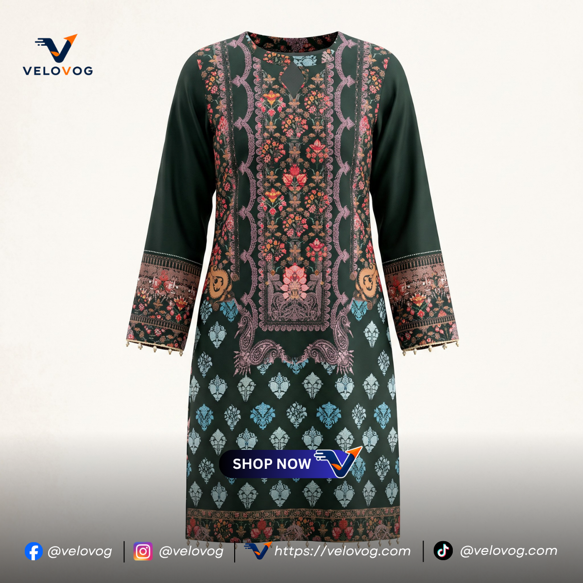 Elegant Black & Turquoise Printed 3-Piece Suit. রেডিমেড_img_1