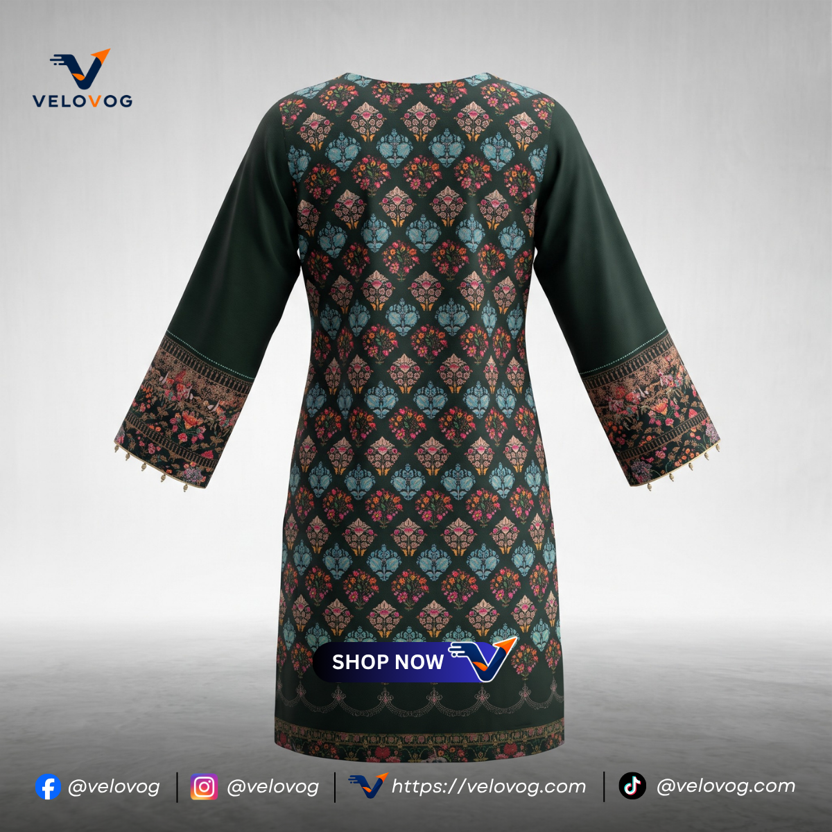Elegant Black & Turquoise Printed 3-Piece Suit. রেডিমেড_img_2