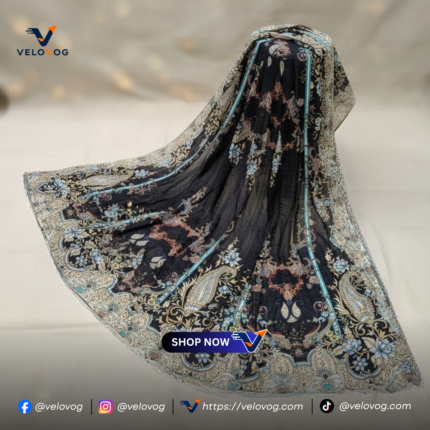Elegant Black & Turquoise Printed 3-Piece Suit. রেডিমেড_img_3