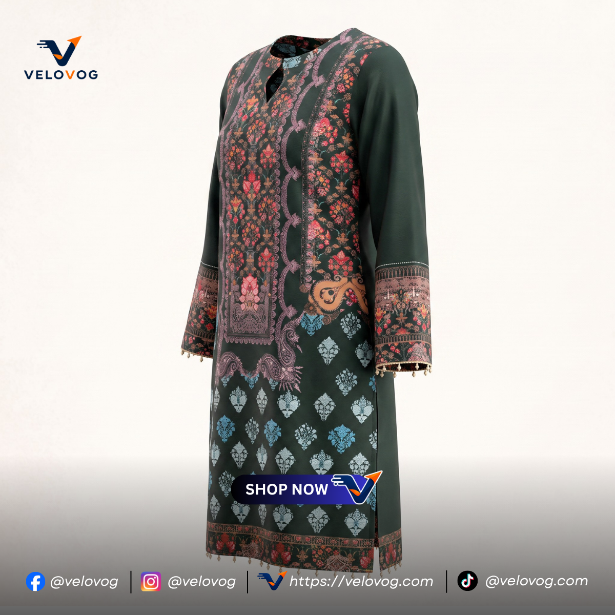 Elegant Black & Turquoise Printed 3-Piece Suit. রেডিমেড_img_5