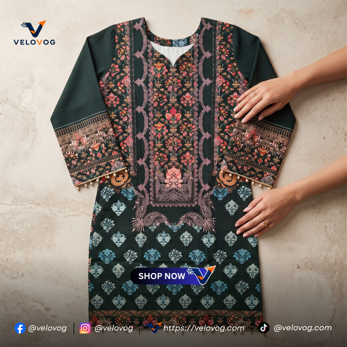 Elegant Black & Turquoise Printed 3-Piece Suit. রেডিমেড_img_3