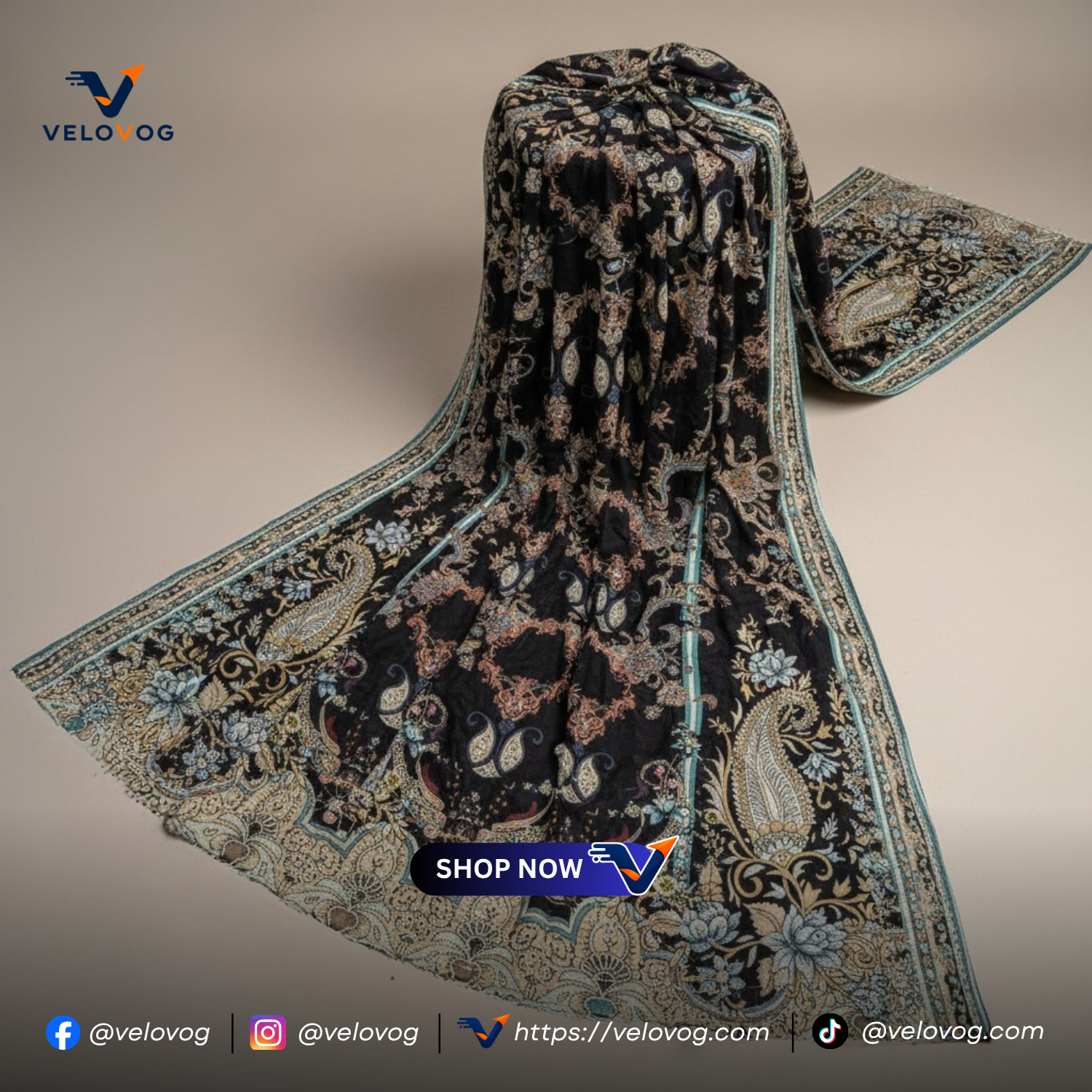 Elegant Black & Turquoise Printed 3-Piece Suit. রেডিমেড_img_4