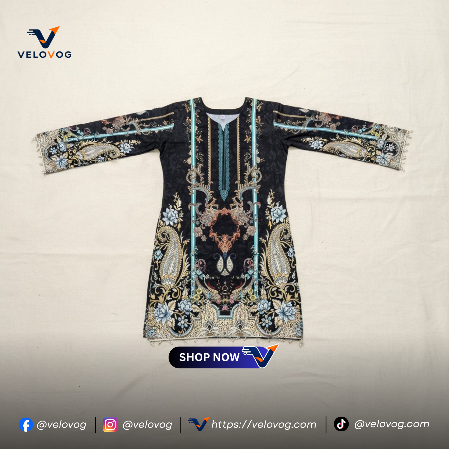 Elegant Black & Turquoise Printed 3-Piece Suit. রেডিমেড_img_2