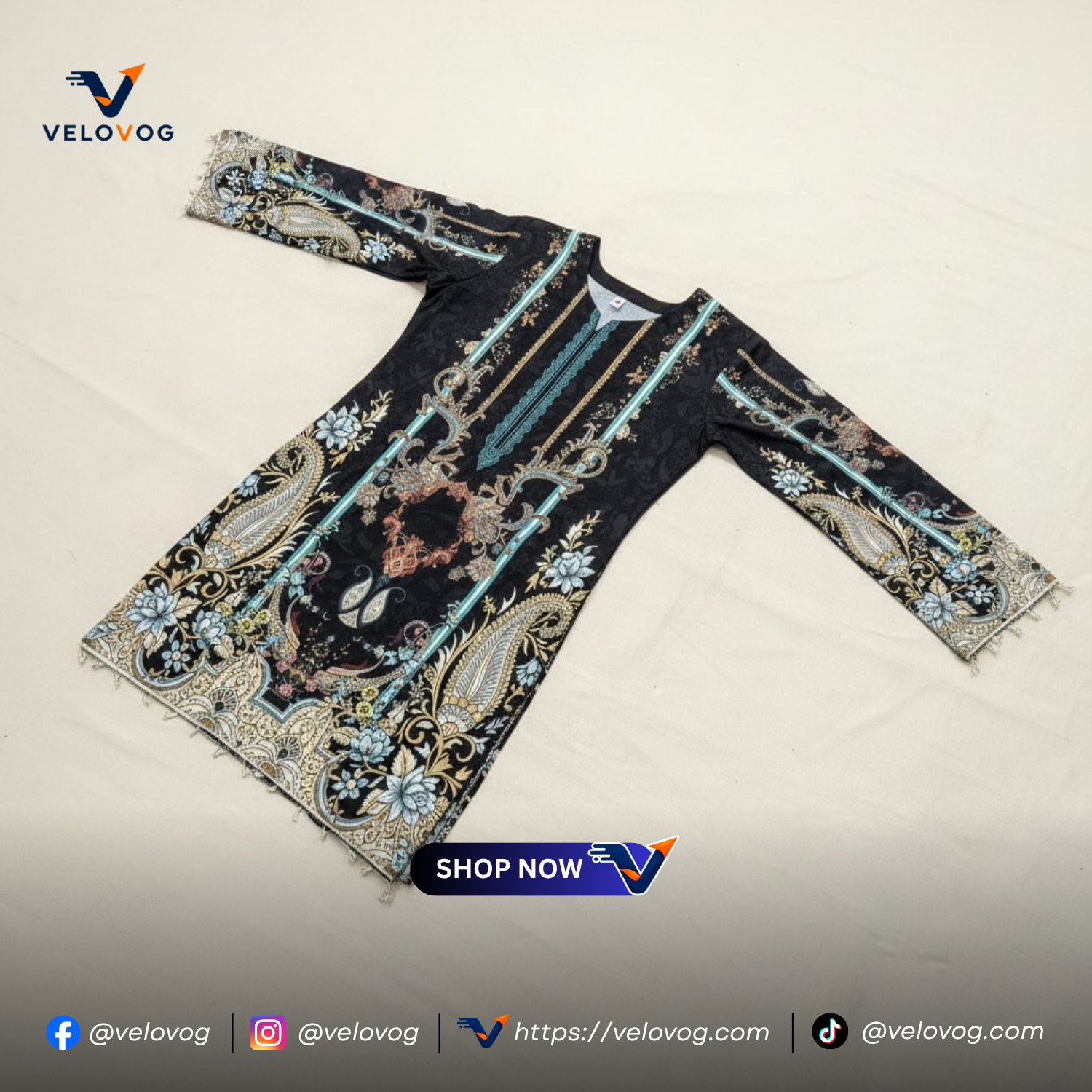 Elegant Black & Turquoise Printed 3-Piece Suit. রেডিমেড