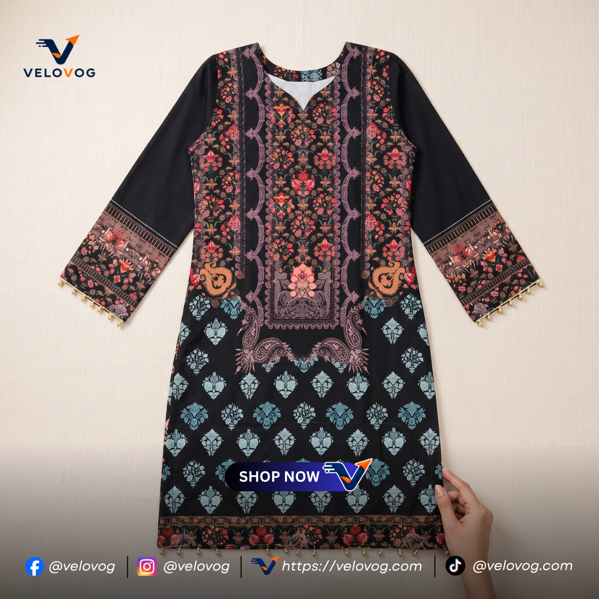 Elegant Black & Turquoise Printed 3-Piece Suit. রেডিমেড_img_4