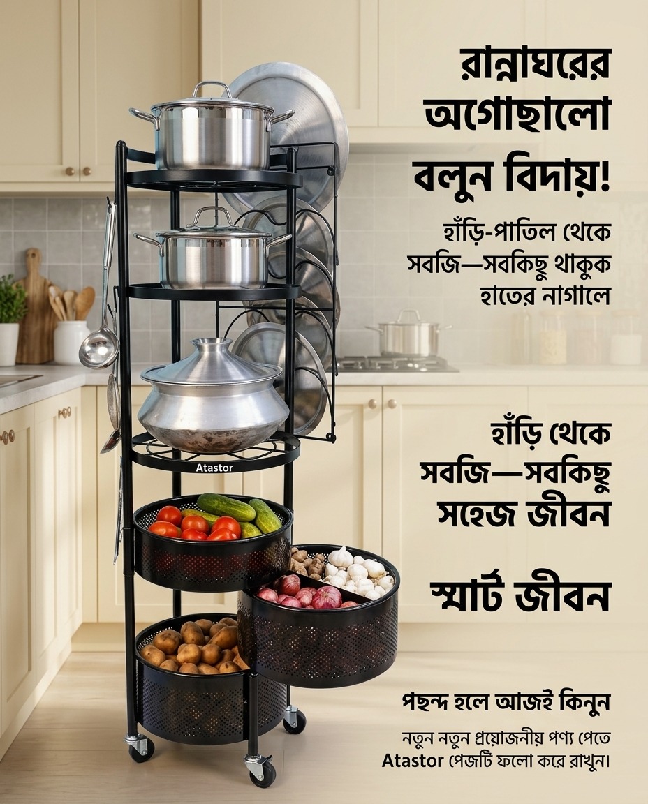 All-in-One Vegetable Kitchen Rack – 4 Feet | 6 Shelves |