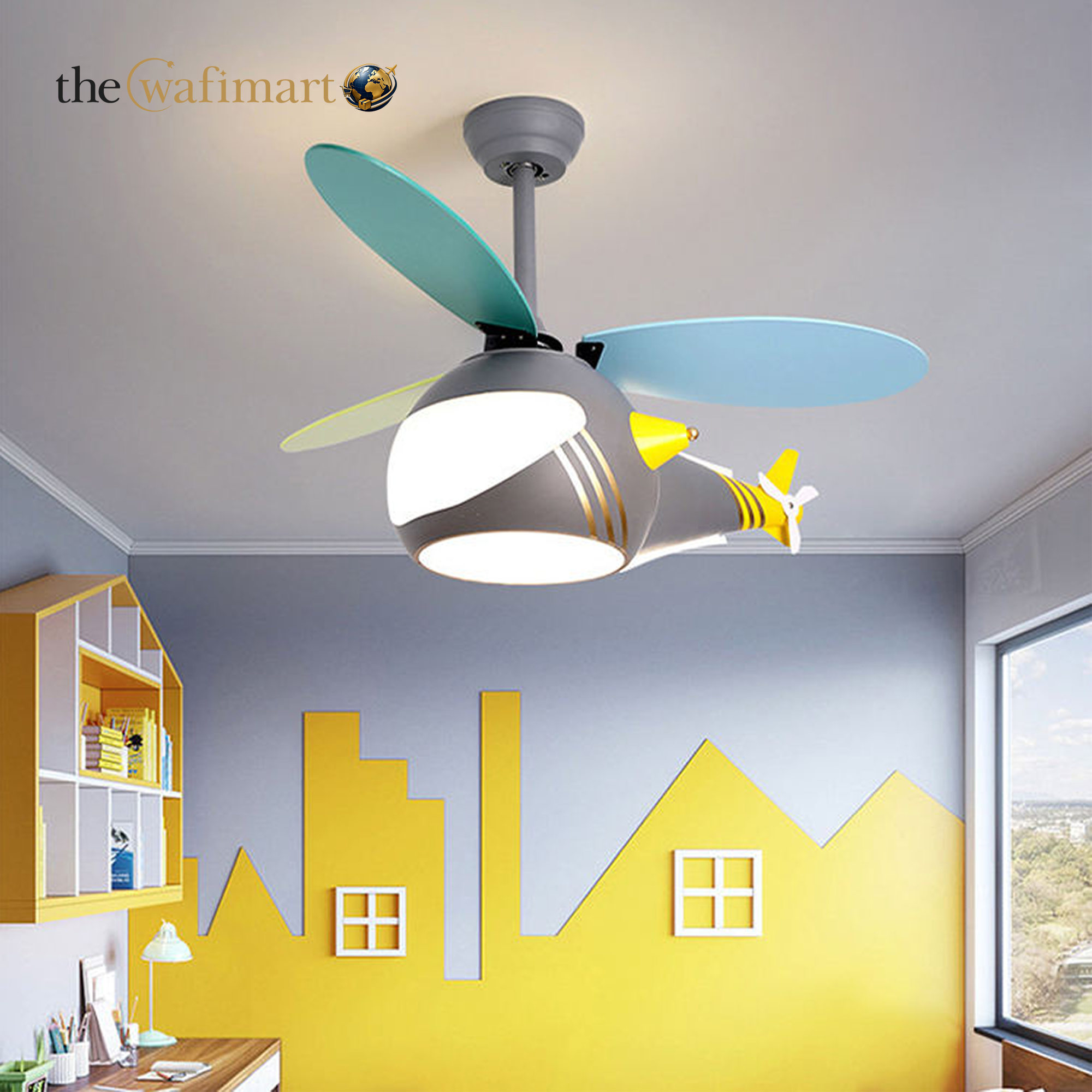 Airplane Ceiling Fan Light LED 45W 3CCT Remote Control Silent Dimmable for Children Bedroom Study Room Ceiling Light_img_2