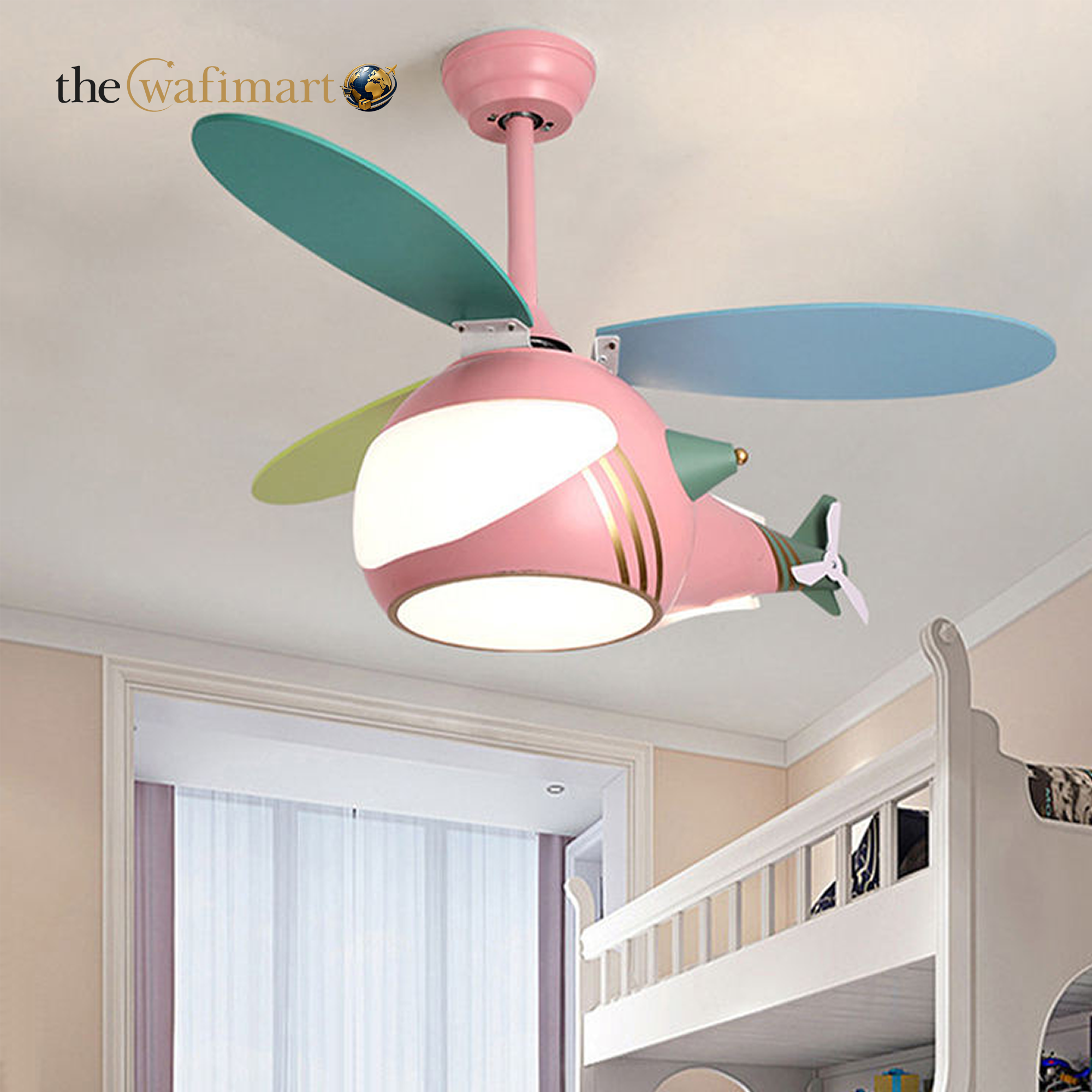 Airplane Ceiling Fan Light LED 45W 3CCT Remote Control Silent Dimmable for Children Bedroom Study Room Ceiling Light_img_3