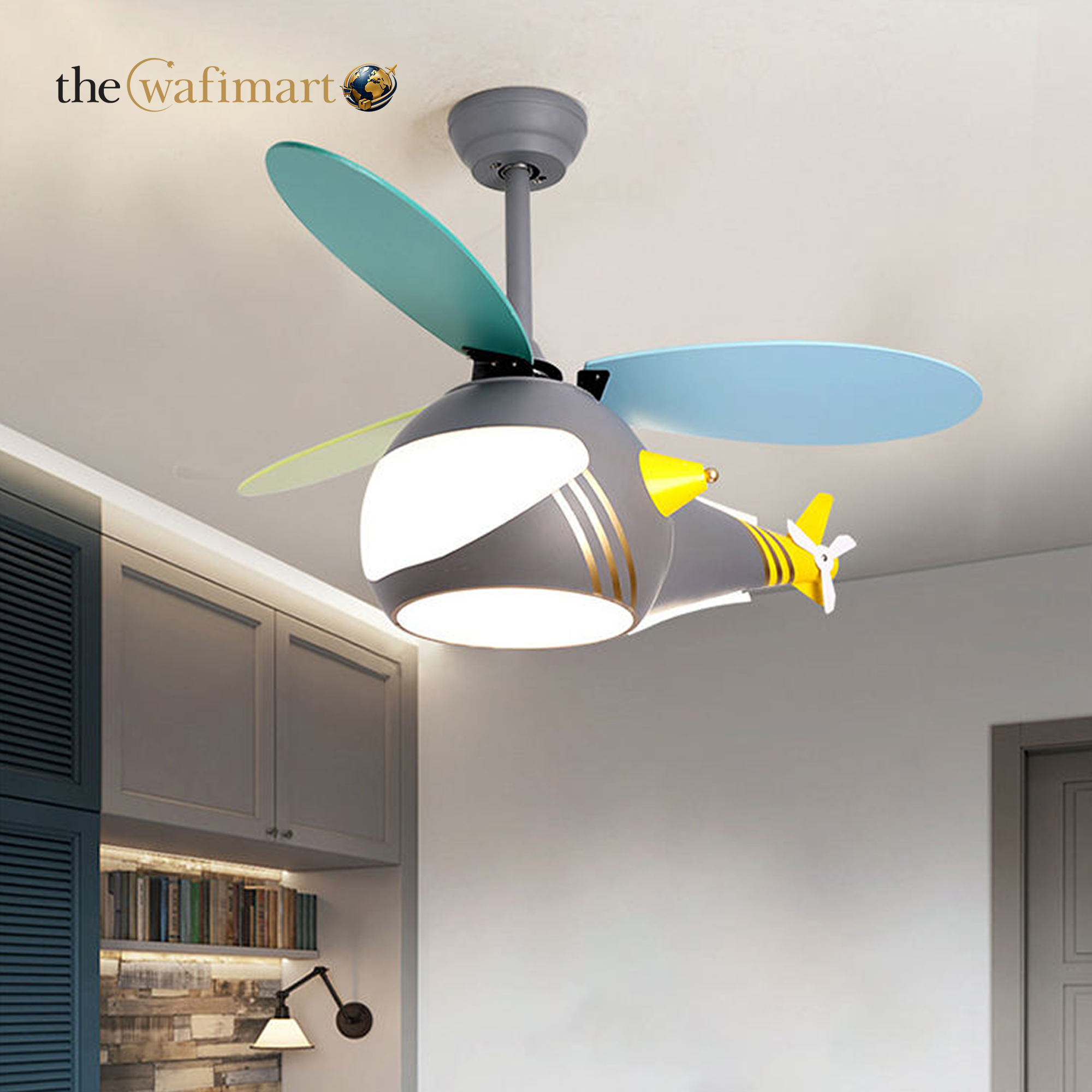 Airplane Ceiling Fan Light LED 45W 3CCT Remote Control Silent Dimmable for Children Bedroom Study Room Ceiling Light