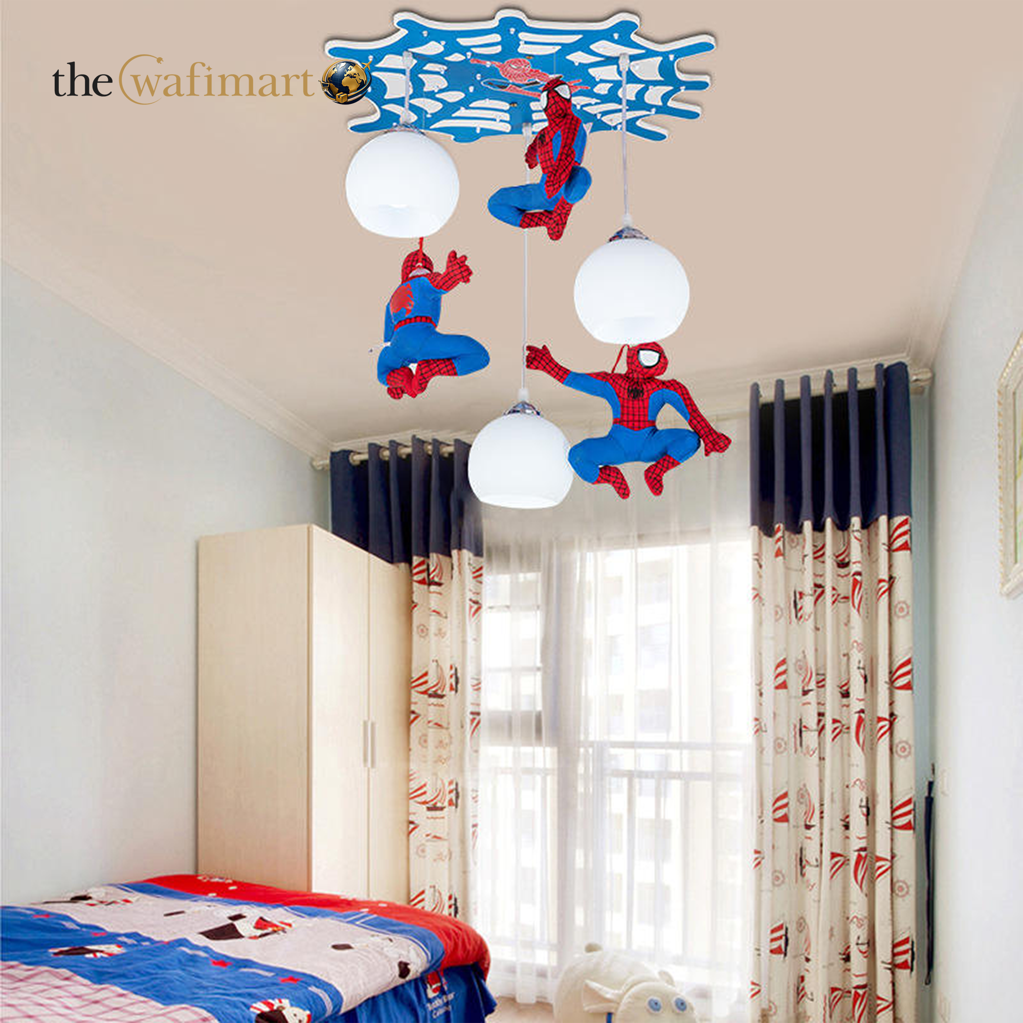 Spiderman Kids Bedroom Carton Chandelier Boy Bedroom Eye protection LED Modern Children's Ceiling Light_img_4