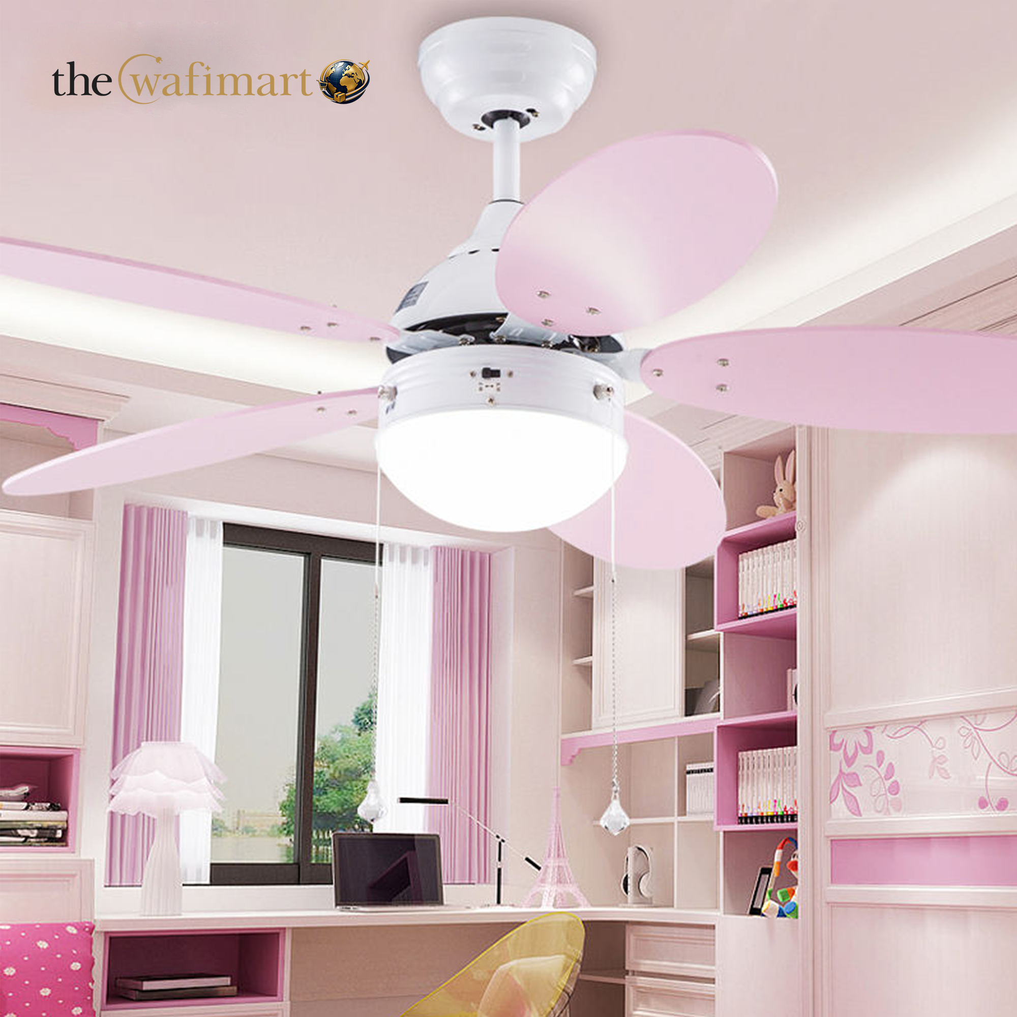 42 Inch Children Living Room Wood Blades Low Noise Cute Eye Protect LED Ceiling Fan With Light_img_2