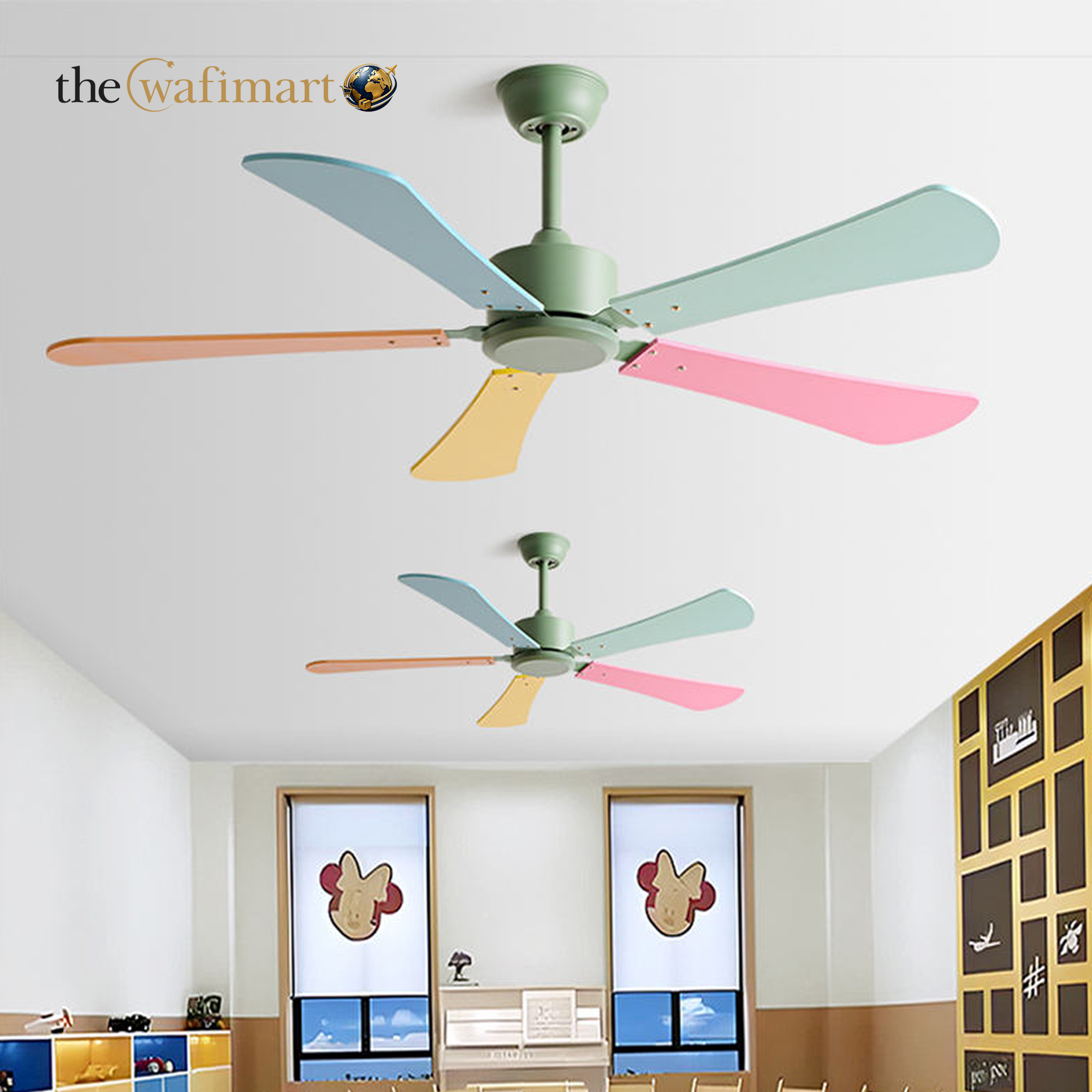 Macaron Color 5-Blade Ceiling Fan 42 Inch/48 Inch/ /52 Inch Creative Candy Color Children's Room Fan Lamp_img_1