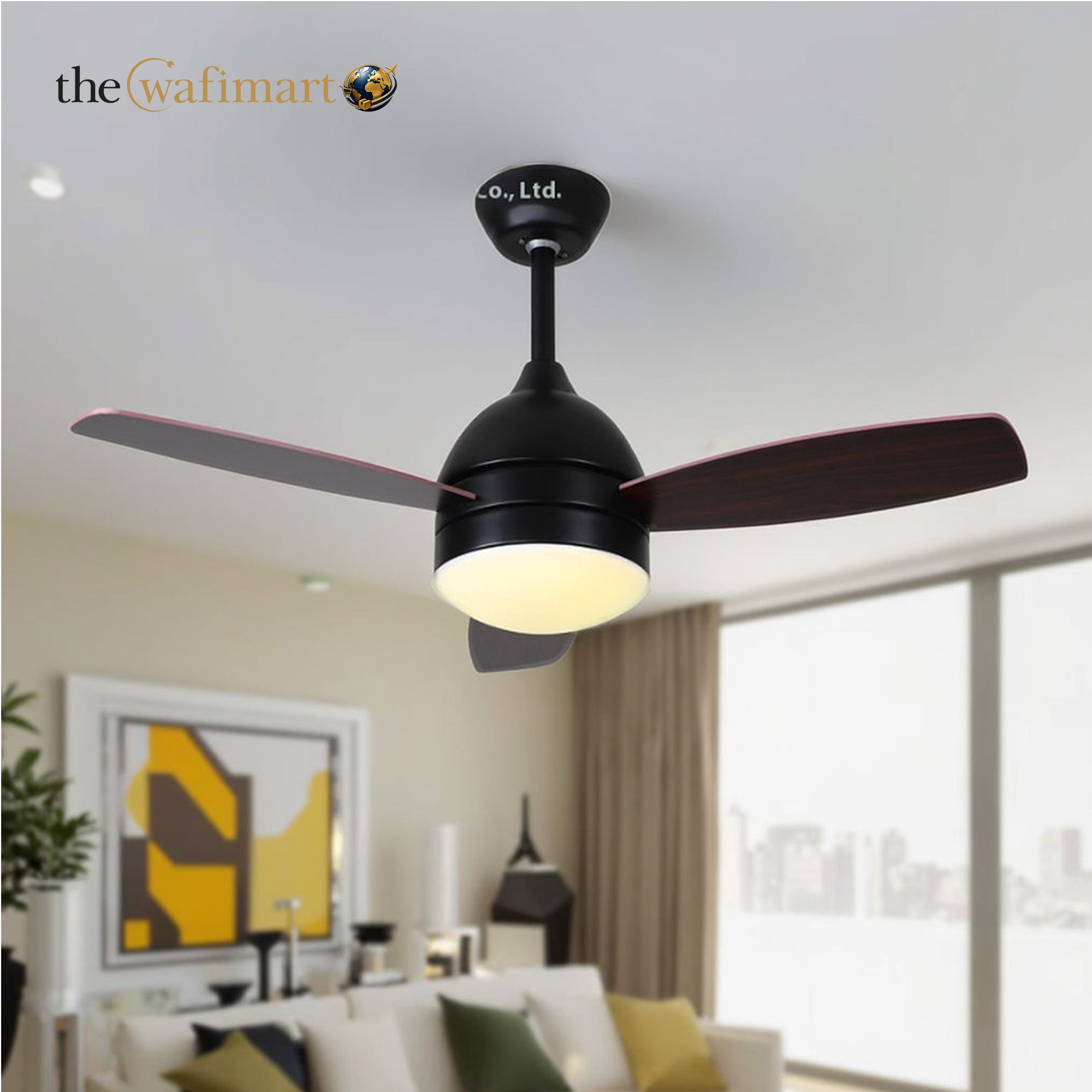 Modern 5 Blade LED Ceiling Fan with Iron Lamp Body Remote Control Iron Studs for Children's Bedroom Dining & Living Room_img_1