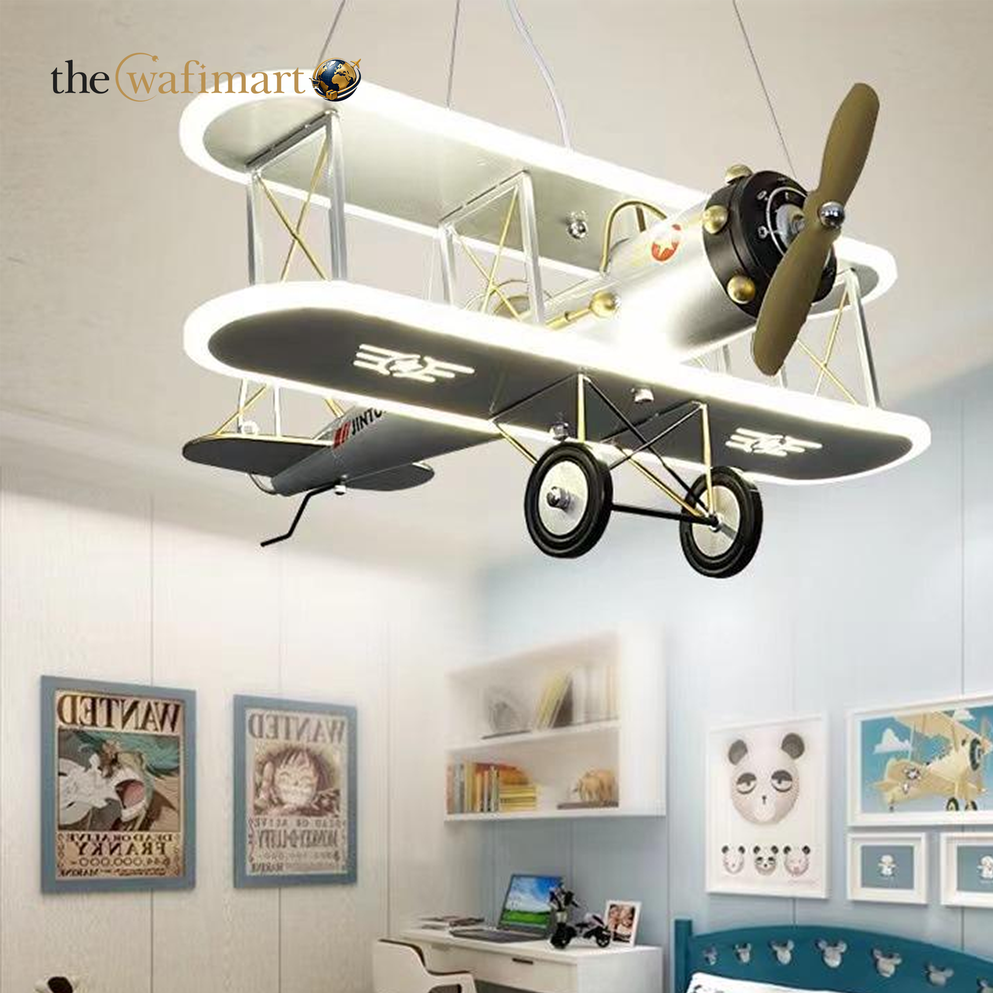 Nordic LED Simple Cartoon Aircraft Chandelier Children's Fan Lamp Creative Boys and Girls Bedroom Ceiling Fan Pendant Light_img_2