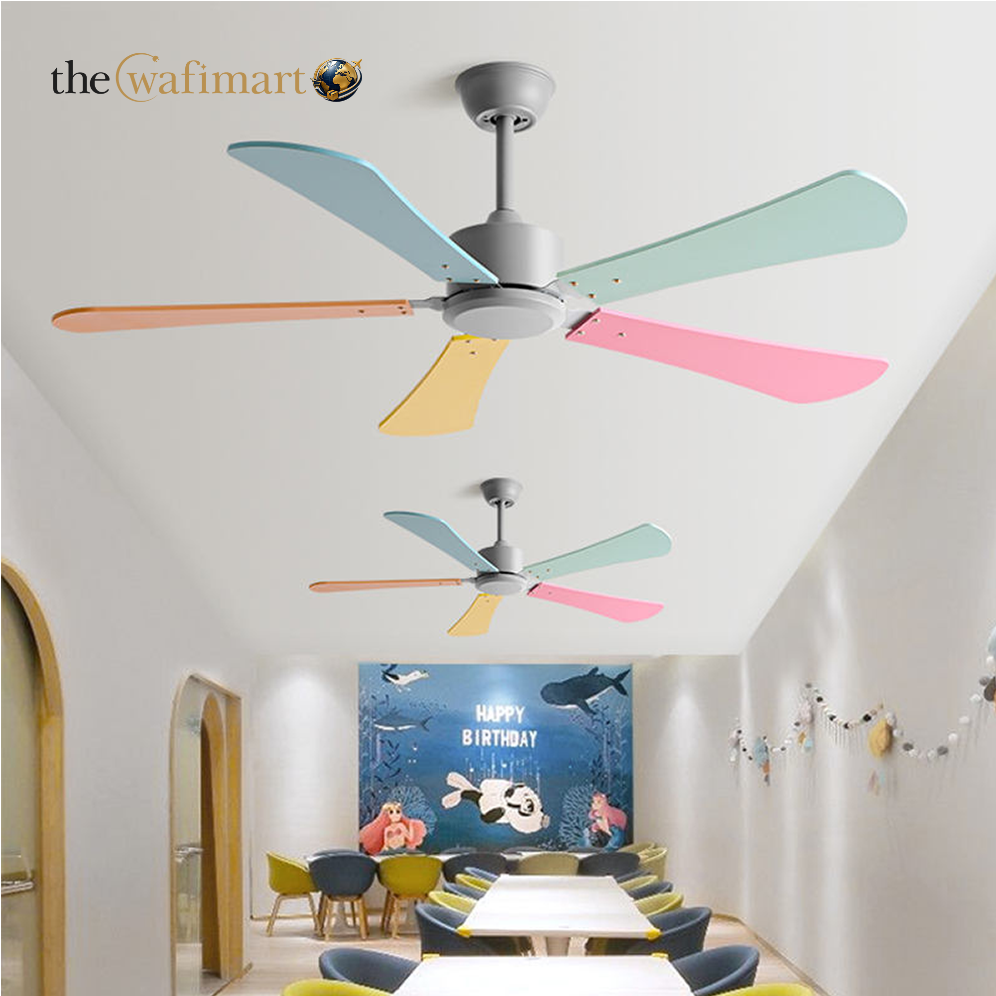 Macaron Color 5-Blade Ceiling Fan 42 Inch/48 Inch/ /52 Inch Creative Candy Color Children's Room Fan Lamp_img_2