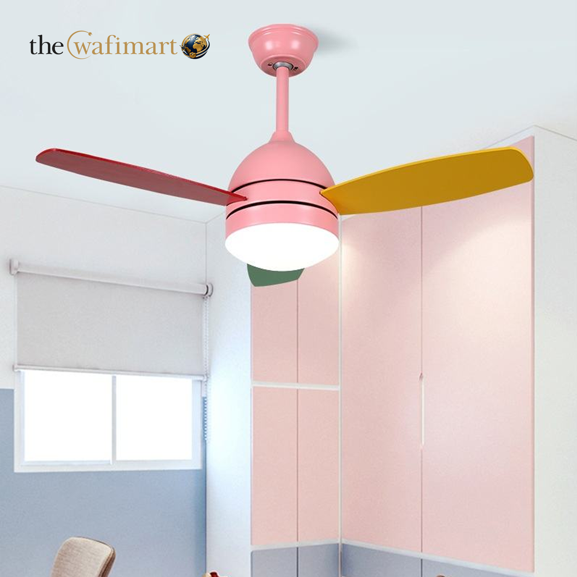 Modern 5 Blade LED Ceiling Fan with Iron Lamp Body Remote Control Iron Studs for Children's Bedroom Dining & Living Room_img_2