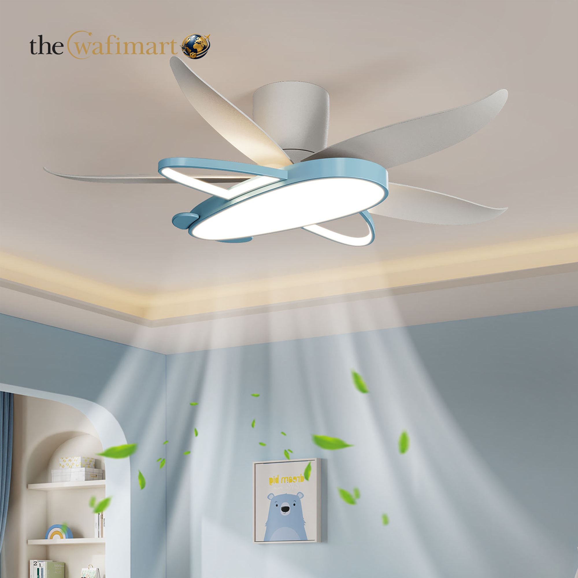 Smart DC LED Ceiling Fan Iron Construction Modern Design Dimmable 5 Blades 6-Speed Remote Control for Children's Rooms Bedrooms_img_2