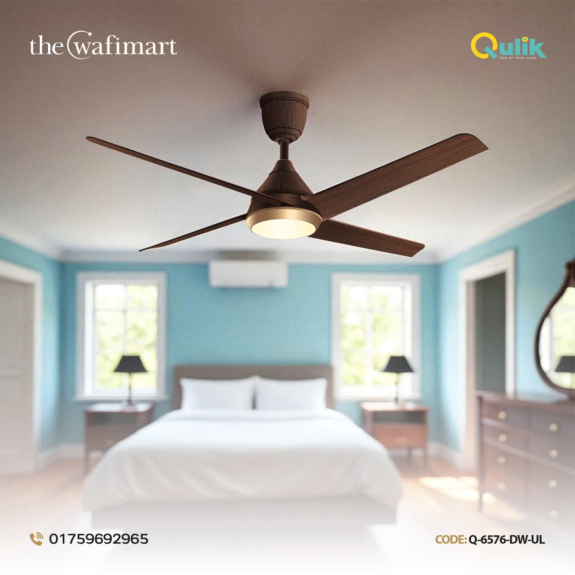 Qulik Alpha Edge 4B 53"- Decorative Energy Saving BLDC Remote Control Ceiling Fan (Dark Wood) | Q-6576-DW-UL_img_0