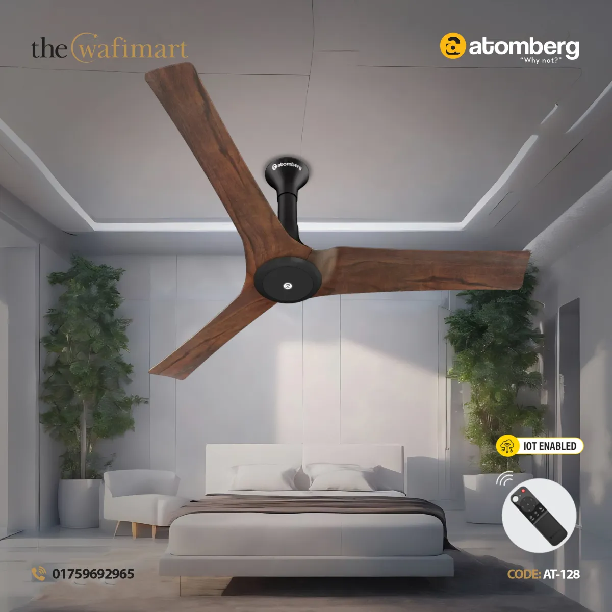 Atomberg Aris 48" Silent Energy Efficient BLDC Motor With Smart IoT and IR Remote Ceiling Fan (Dark Teakwood) AT-128