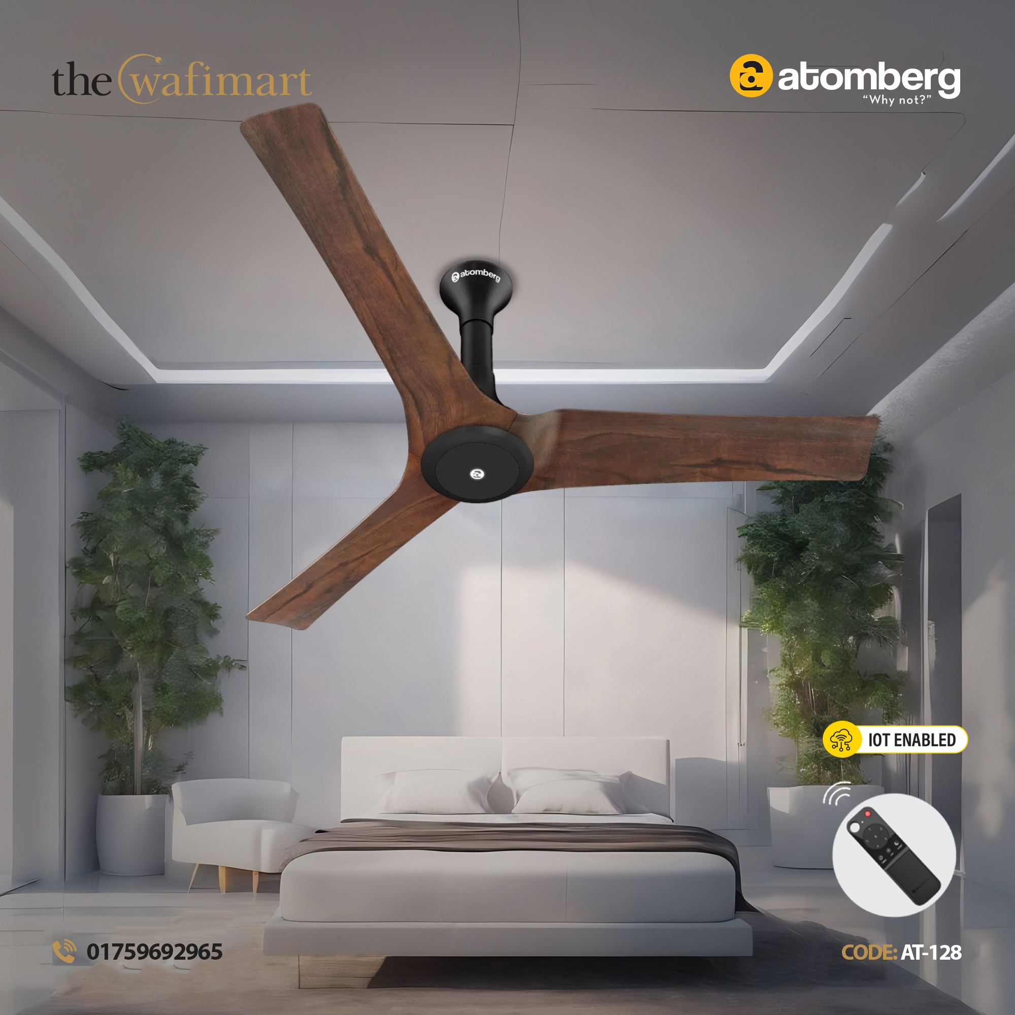 Atomberg Aris 48" Silent Energy Efficient BLDC Motor With Smart IoT and IR Remote Ceiling Fan (Dark Teakwood) AT-128